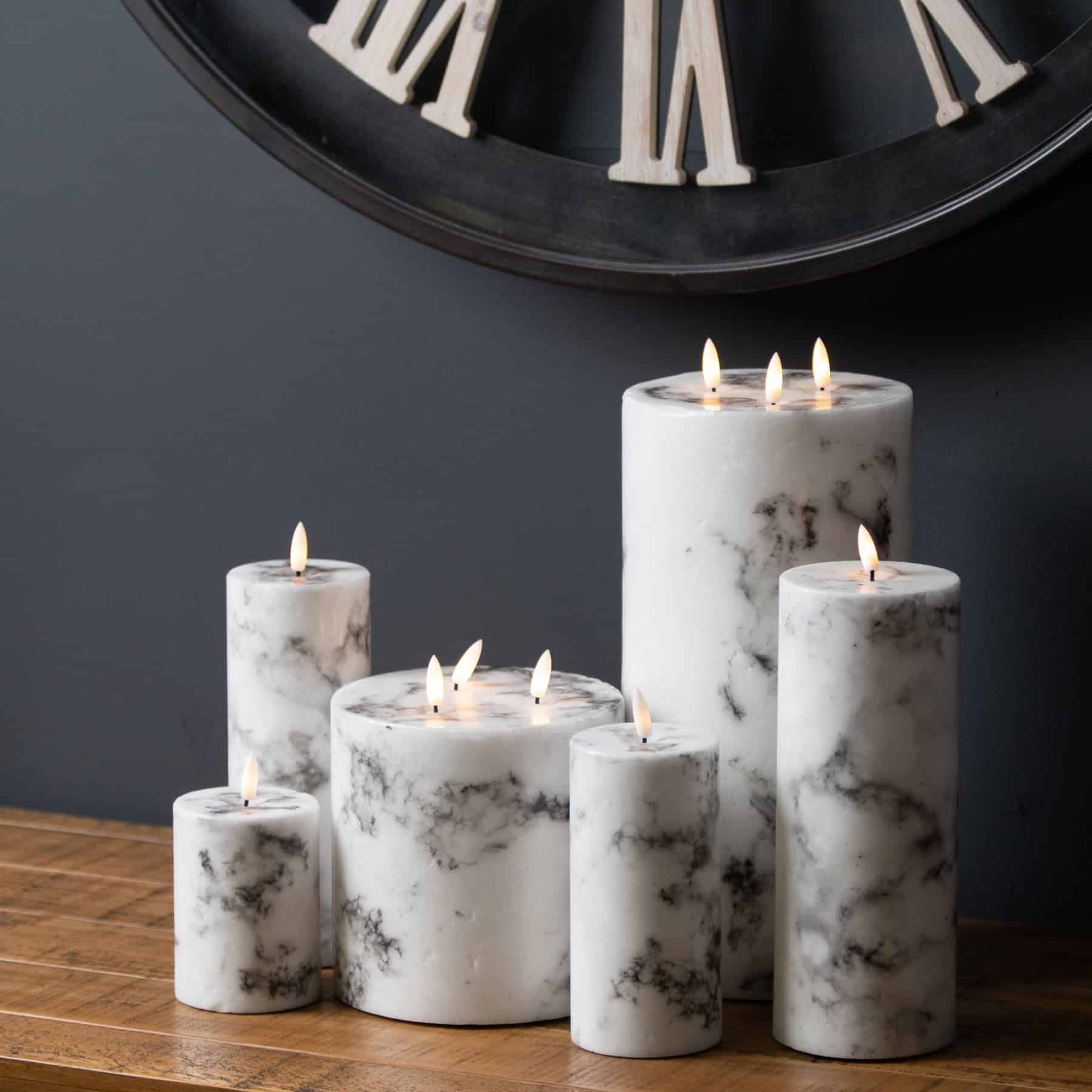 Luxe Collection Natural Glow 6x6 Marble Effect LED Candle – Colour: White
