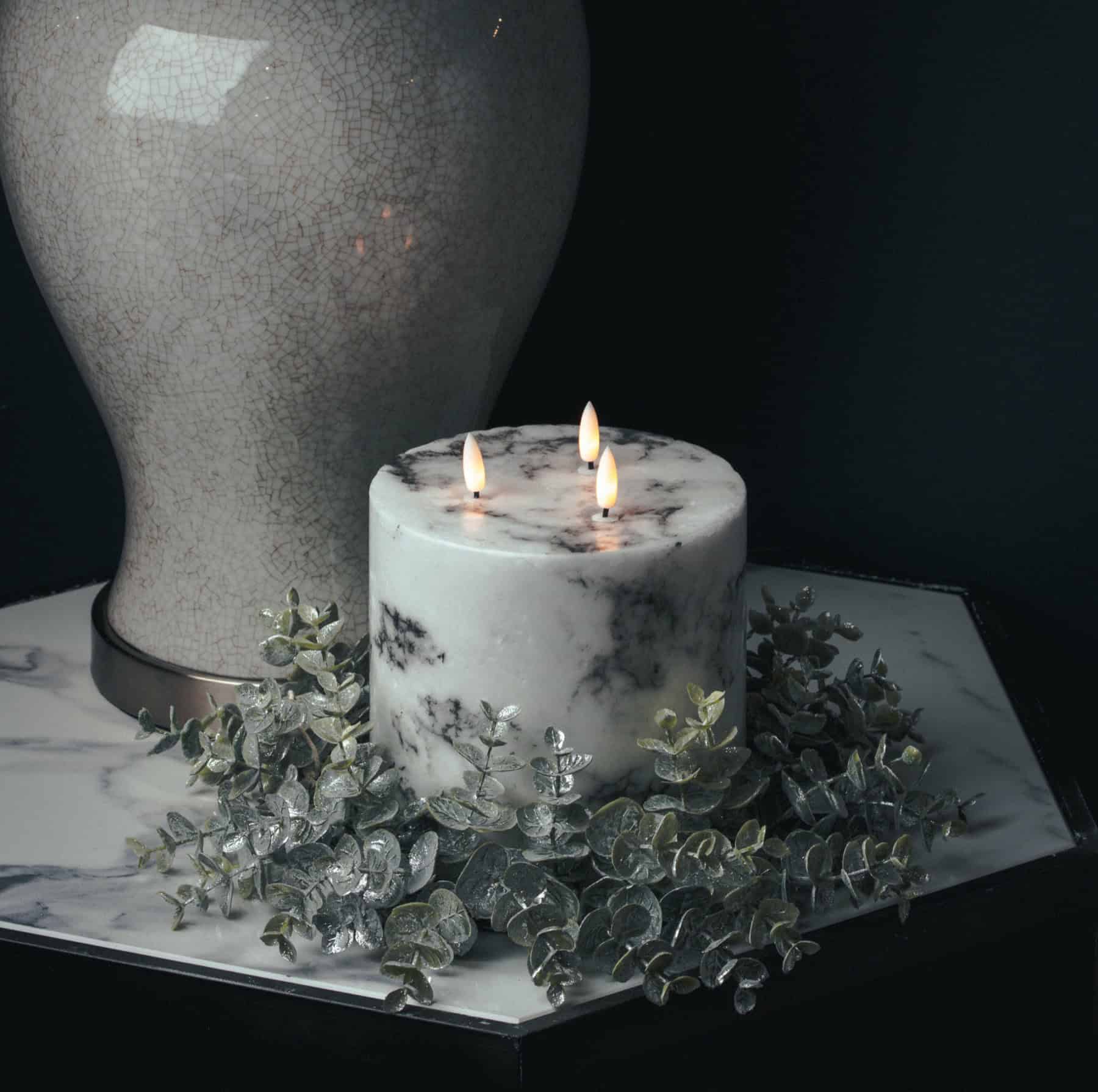 Luxe Collection Natural Glow 6x6 Marble Effect LED Candle – Material: Plastic