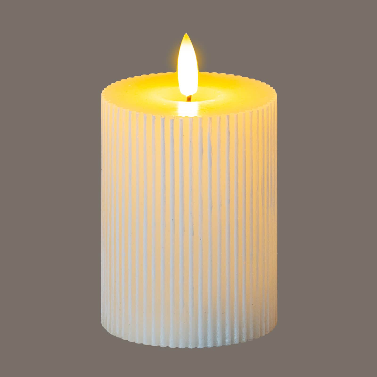 Luxe Collection Natural Glow 3x4 Textured Ribbed LED Candle – Colour: White