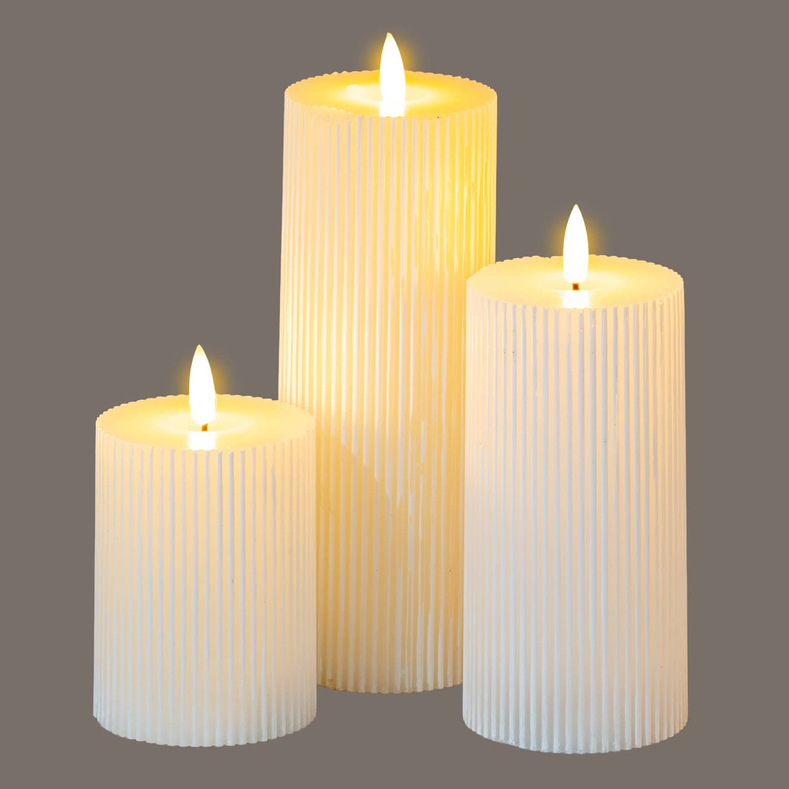 Luxe Collection Natural Glow 3x4 Textured Ribbed LED Candle – Candles
