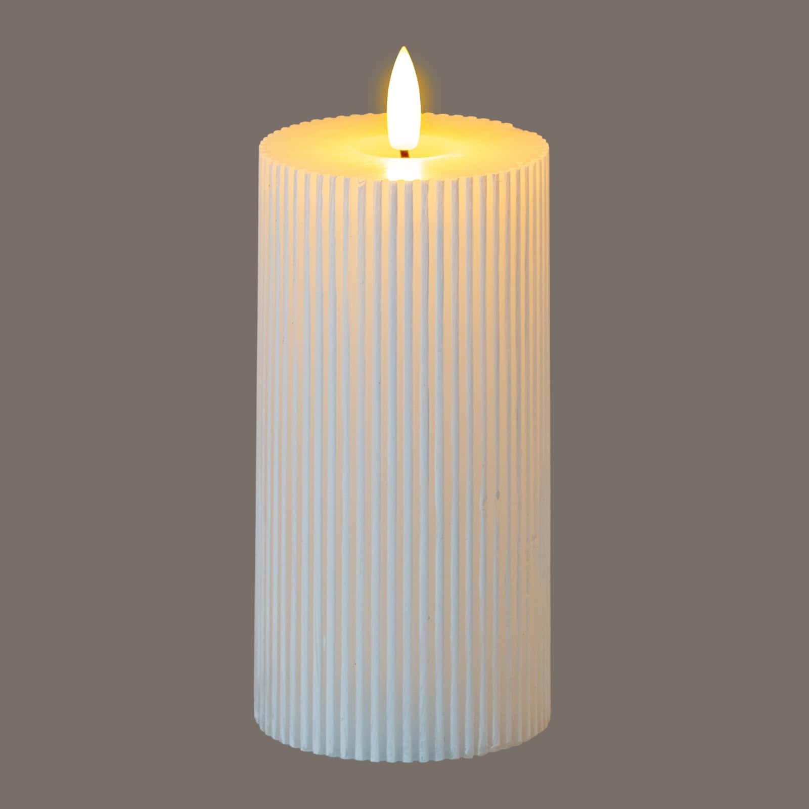 Luxe Collection Natural Glow 3x6 Textured Ribbed LED Candle – Colour: White