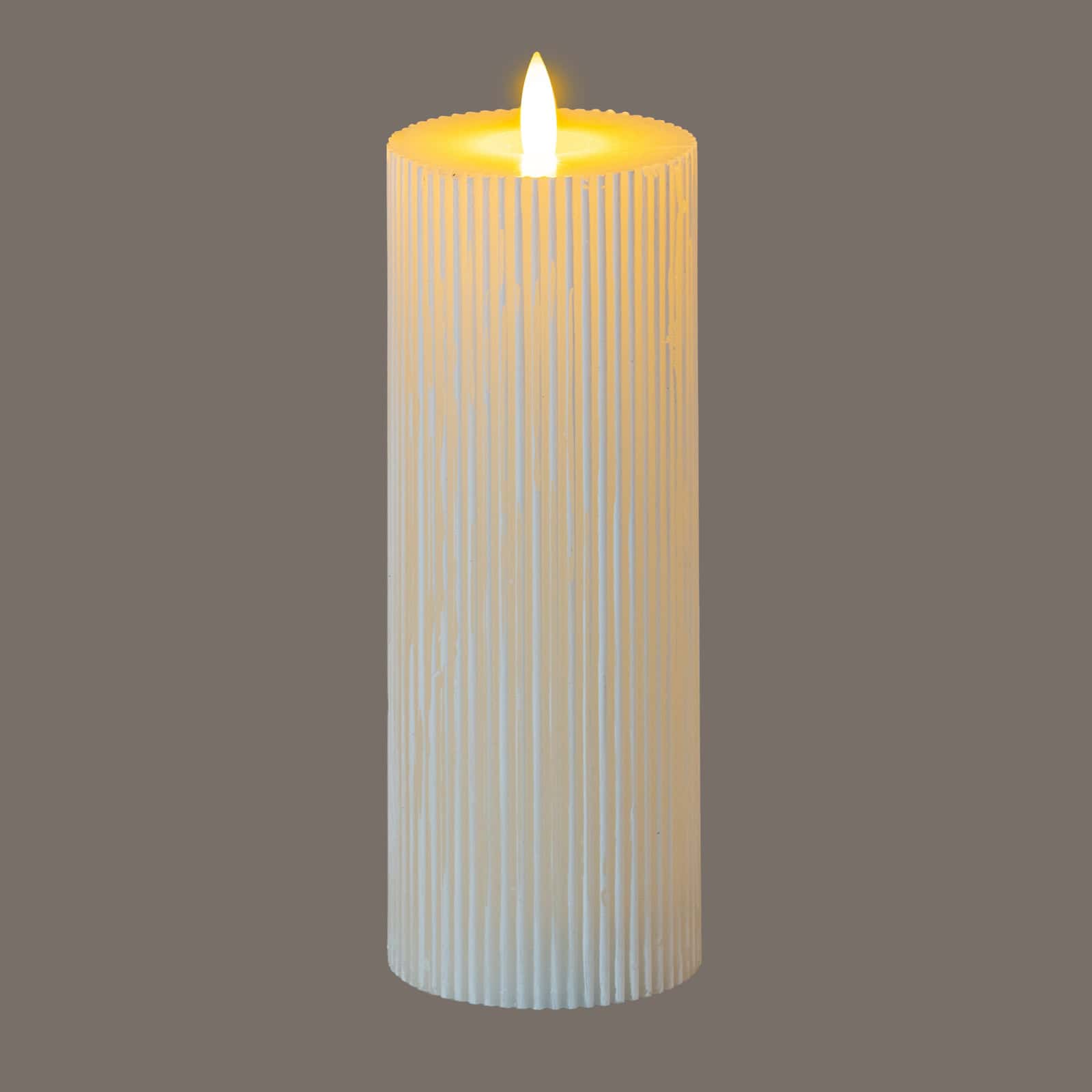 Luxe Collection Natural Glow 3x8 Textured Ribbed LED Candle – Colour: White
