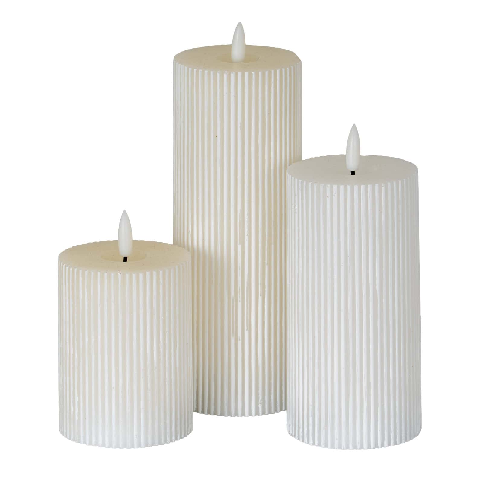 Luxe Collection Natural Glow 3x8 Textured Ribbed LED Candle – Material: Plastic