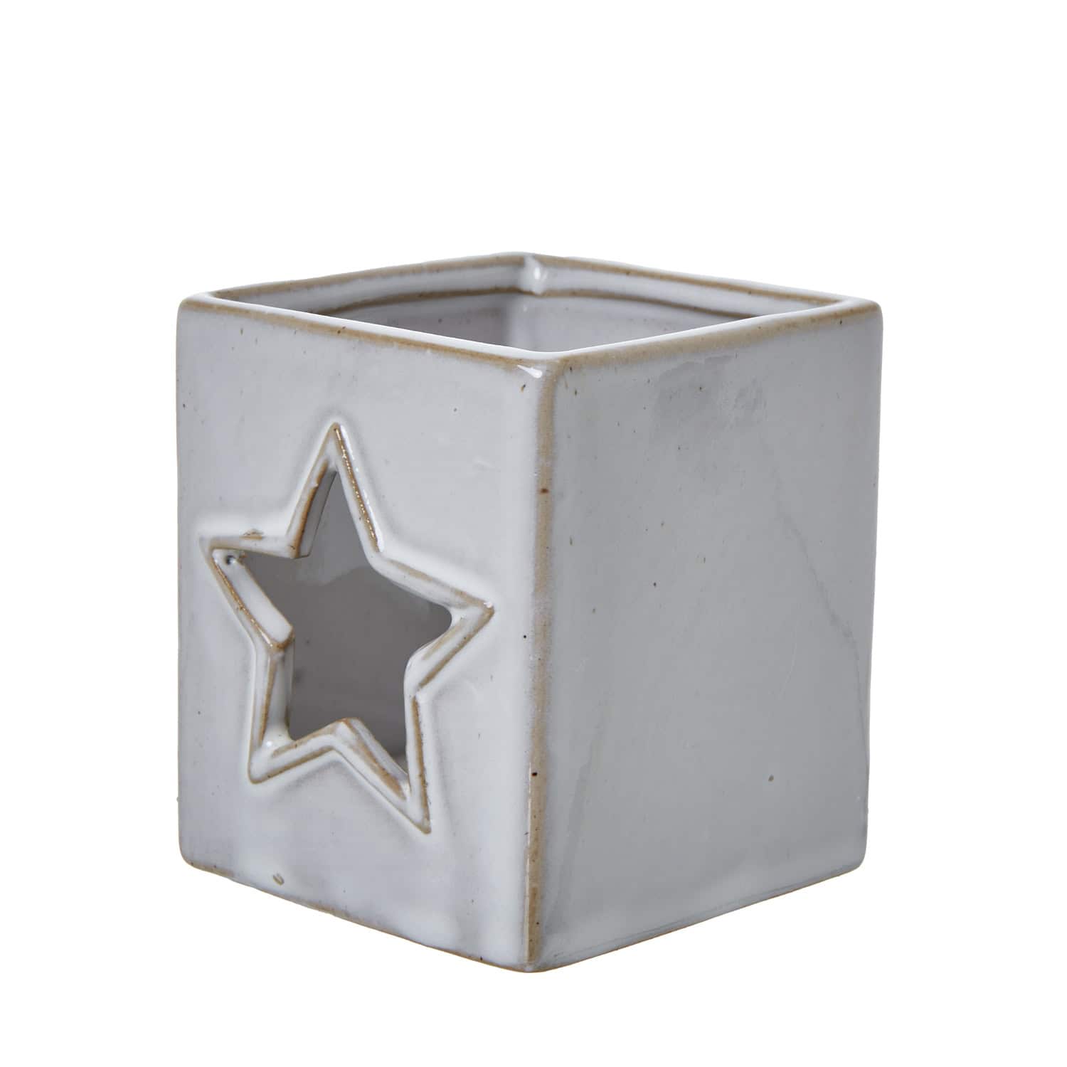 White Ceramic Star Cut-Out Square Tealight Holder - Image 2