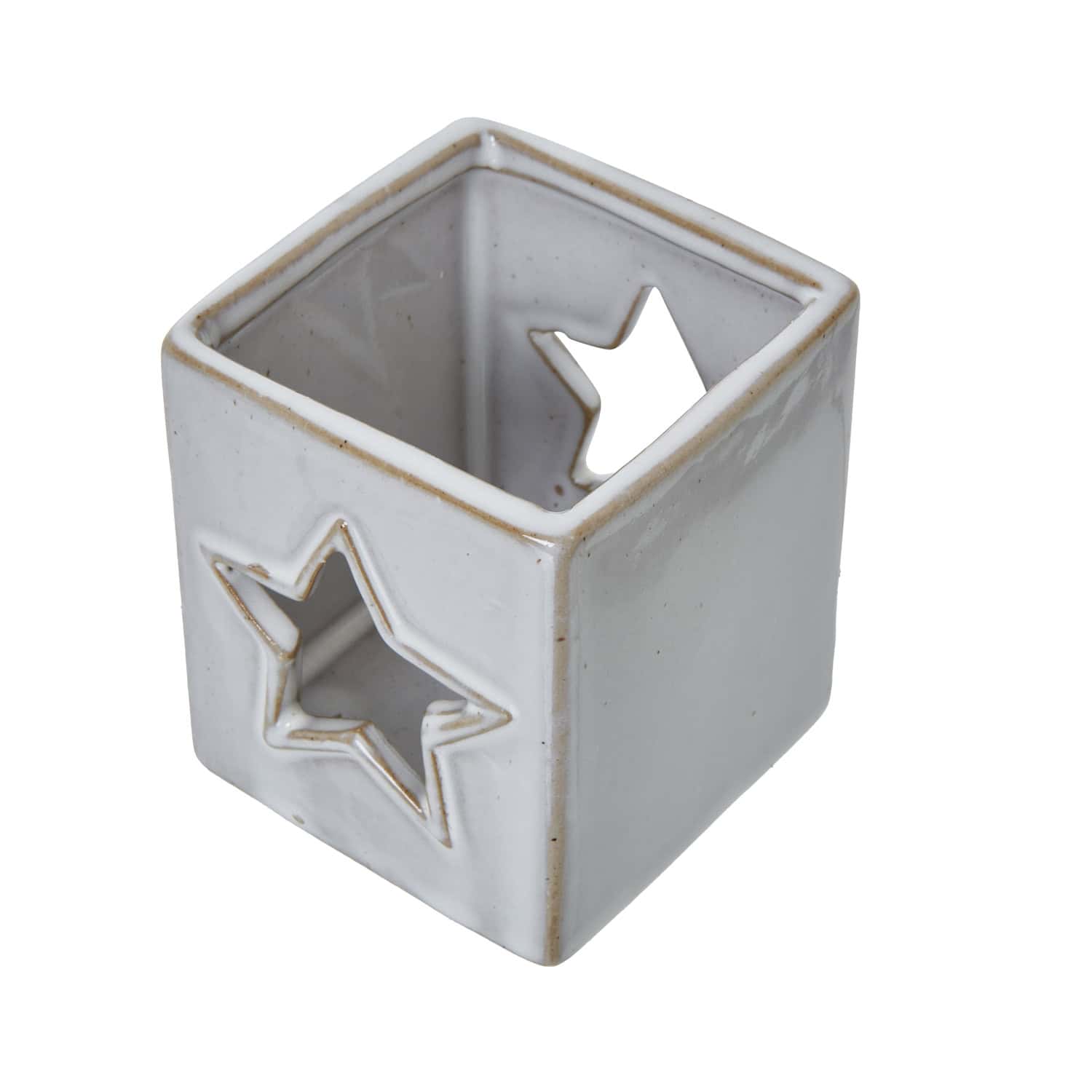 White Ceramic Star Cut-Out Square Tealight Holder - Image 3