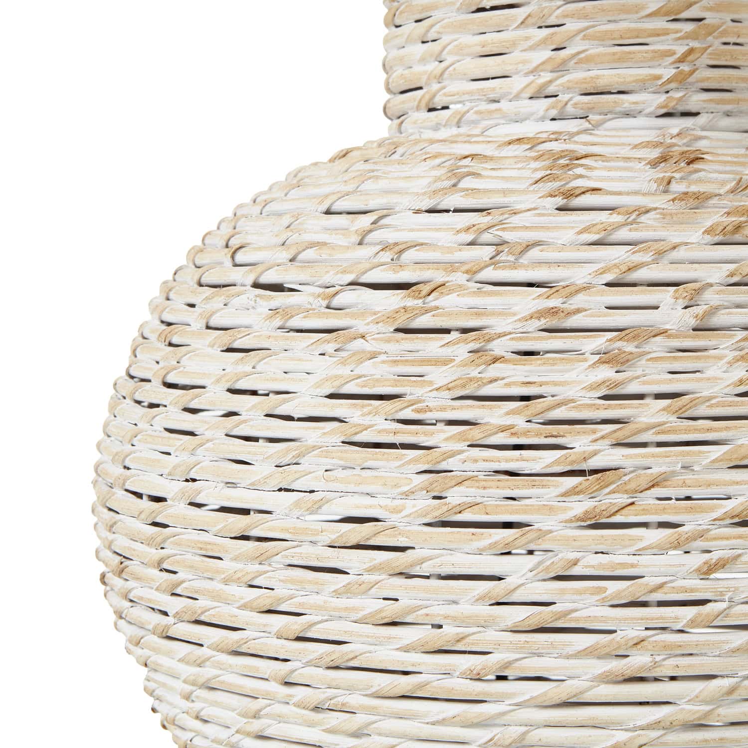 White Wash Bulbous Wicker Table Lamp With Linen Shade – Side Lamps