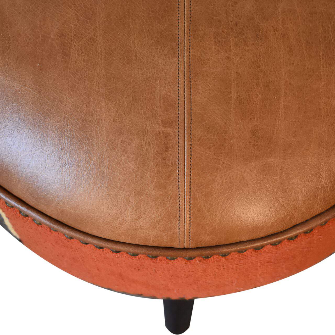 Durrie & Leather Mixed Footstool – Footstools & Pouffes