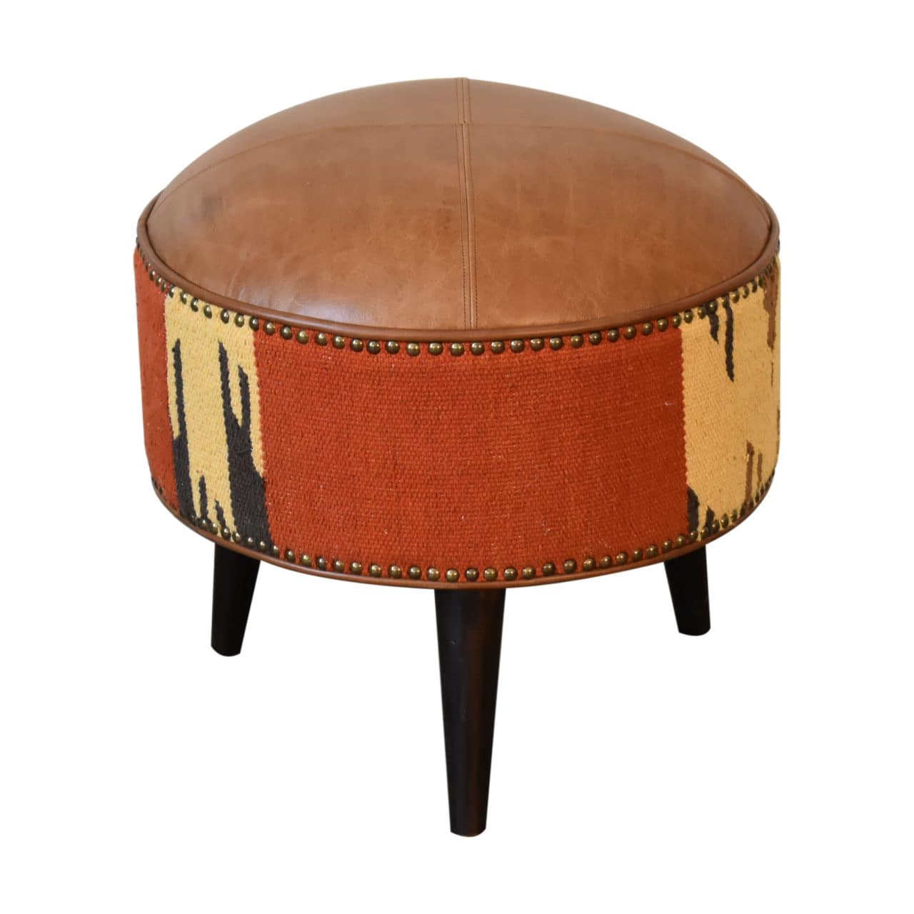 Durrie & Leather Mixed Footstool – Additional view