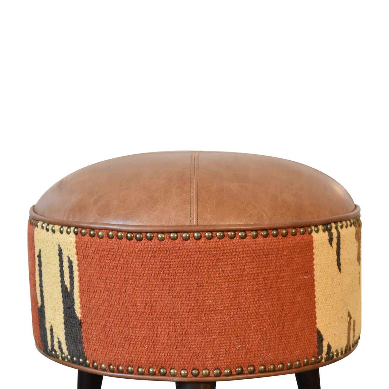 Durrie & Leather Mixed Footstool – Additional view 2