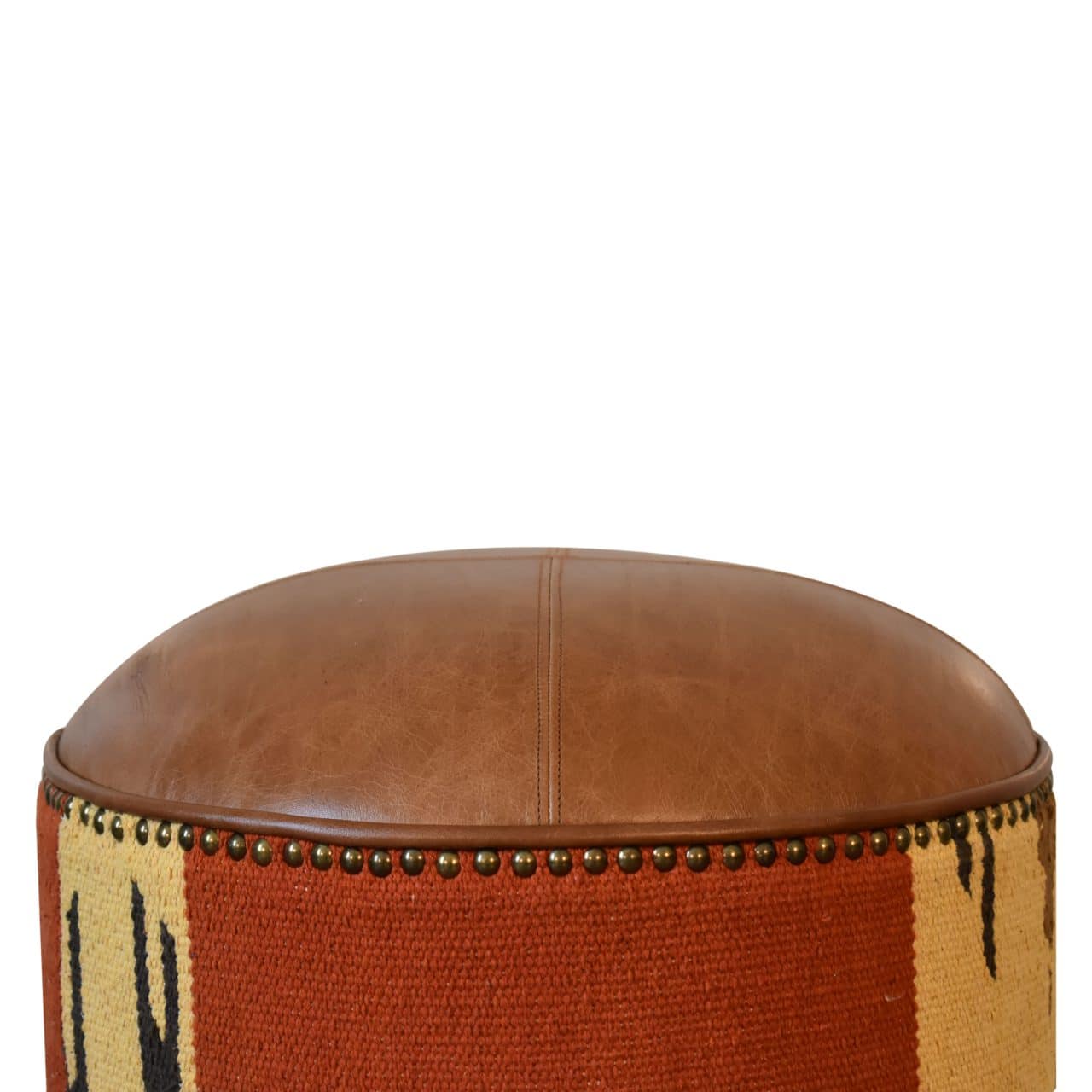 Durrie & Leather Mixed Footstool – Additional view 3