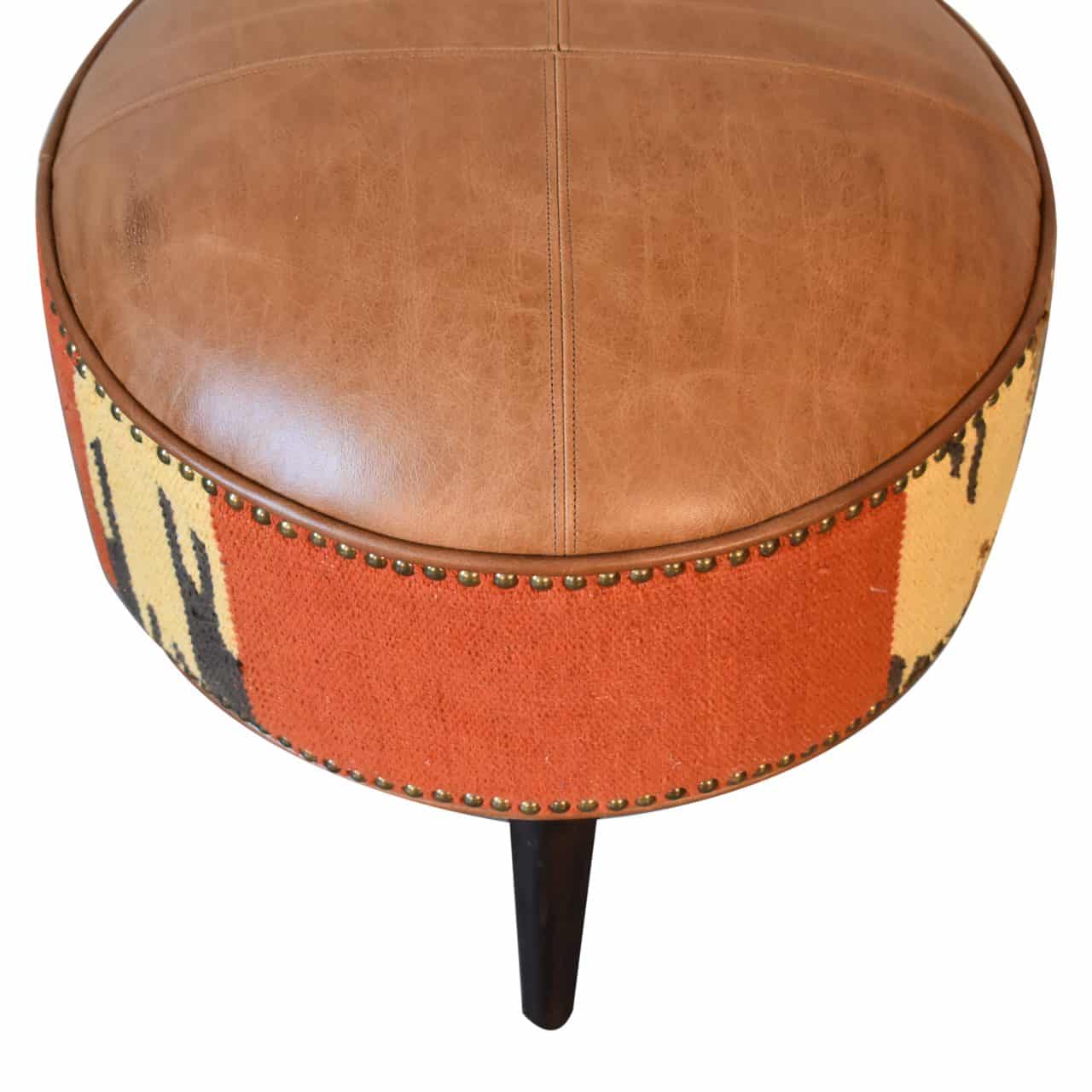 Durrie & Leather Mixed Footstool – Additional view 4