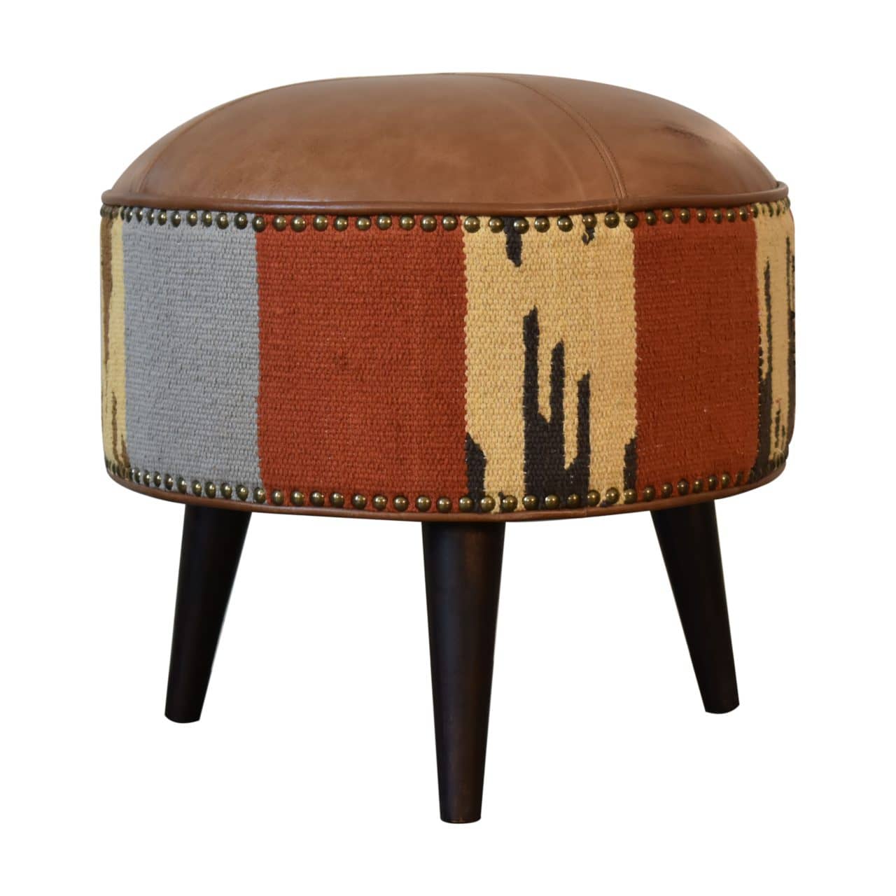 Durrie & Leather Mixed Footstool – Additional view 7
