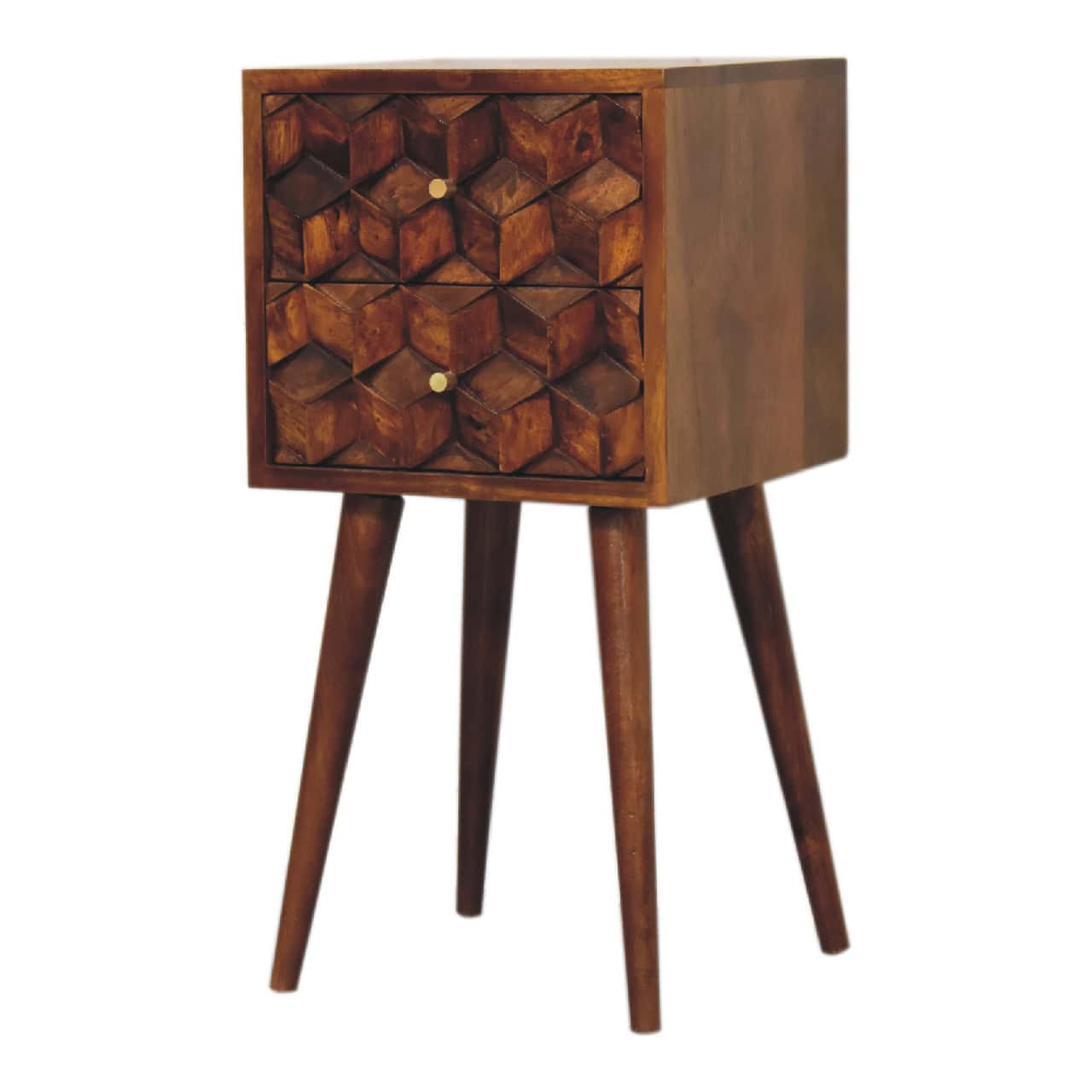 Mini Chestnut Cube 2 Drawer Bedside – Material: Wood