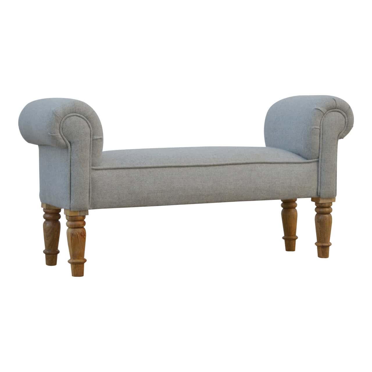 Grey Tweed Bench with Turned Feet – Material: Wood