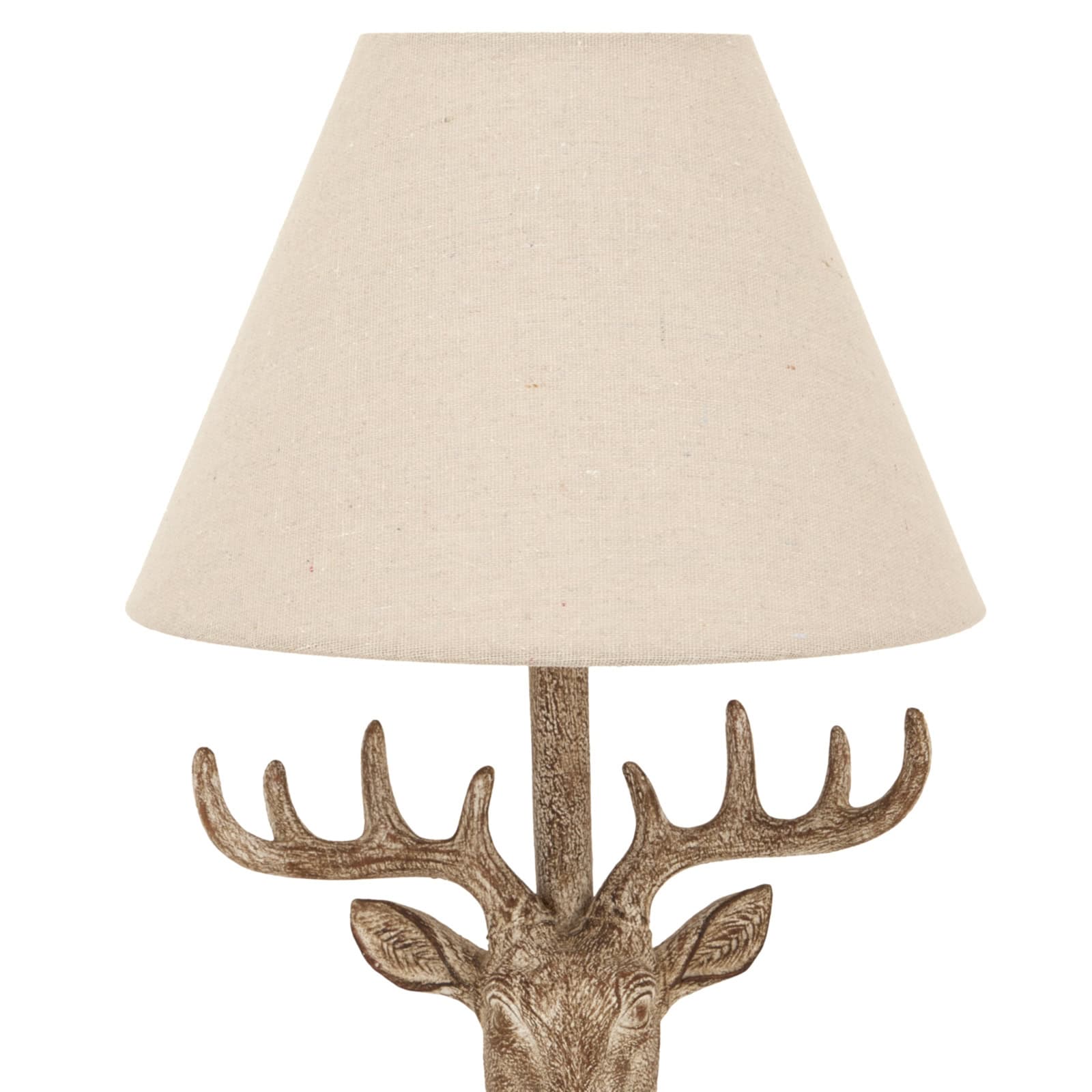Stonewashed Stag Head Table Lamp With Linen Shade – Material: Resin