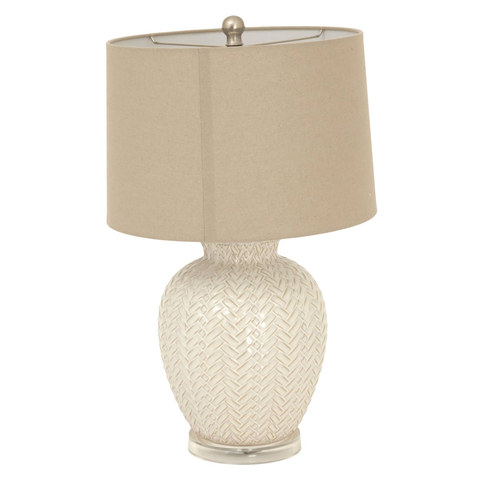 Twill Weave Ceramic Table Lamp With Linen Shade – Colour: White