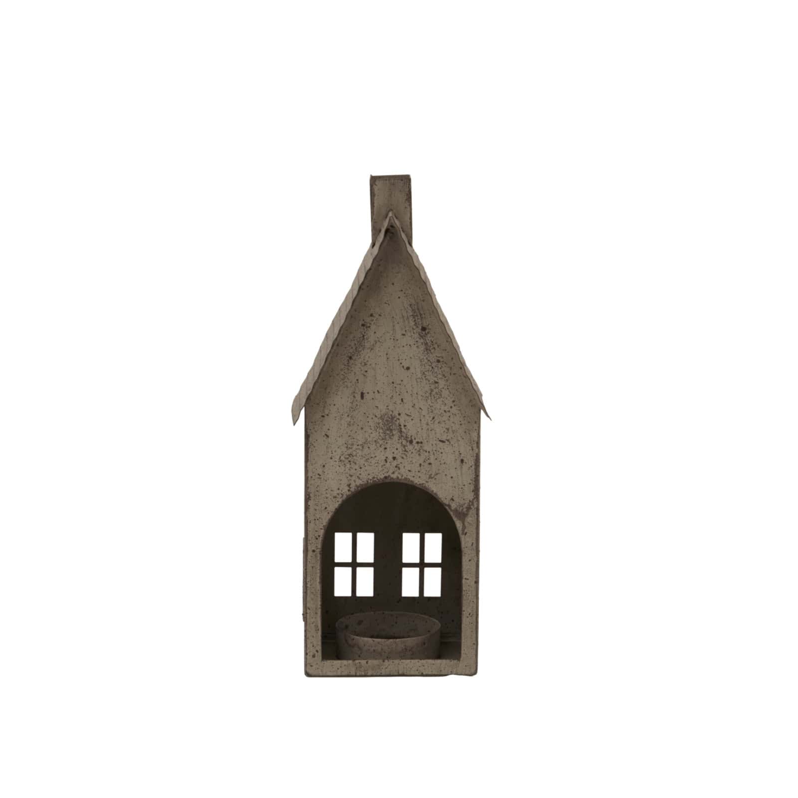 Tall Rustic Metal House Tealight With Glass Votive – Bedroom