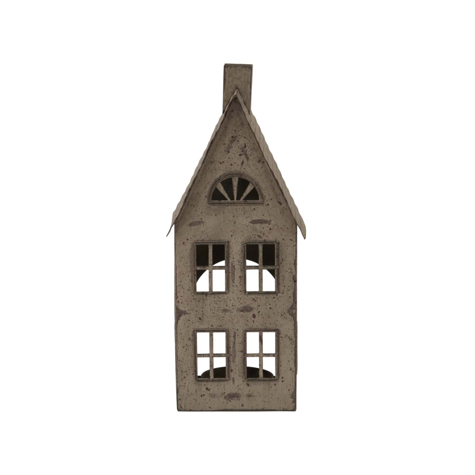 Tall Rustic Metal House Tealight With Glass Votive
