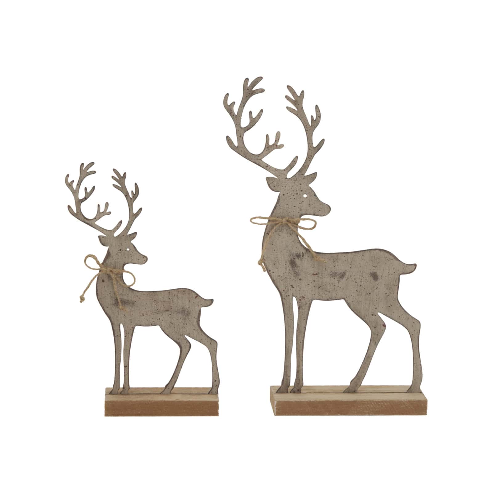 Rustic Metal Reindeer On Wood Stand – Christmas Decorations