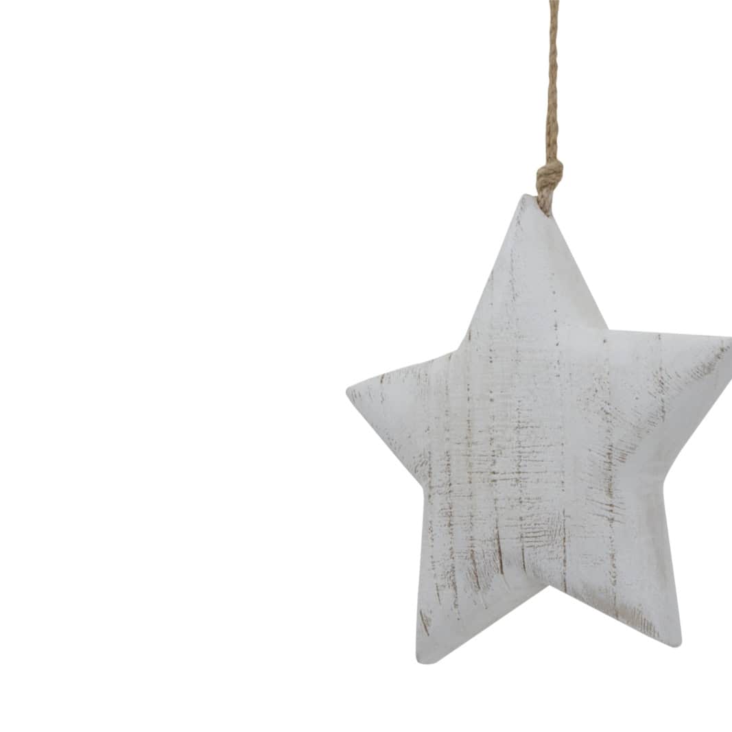 Large Whitewashed Rustic Hanging Star – Colour: White