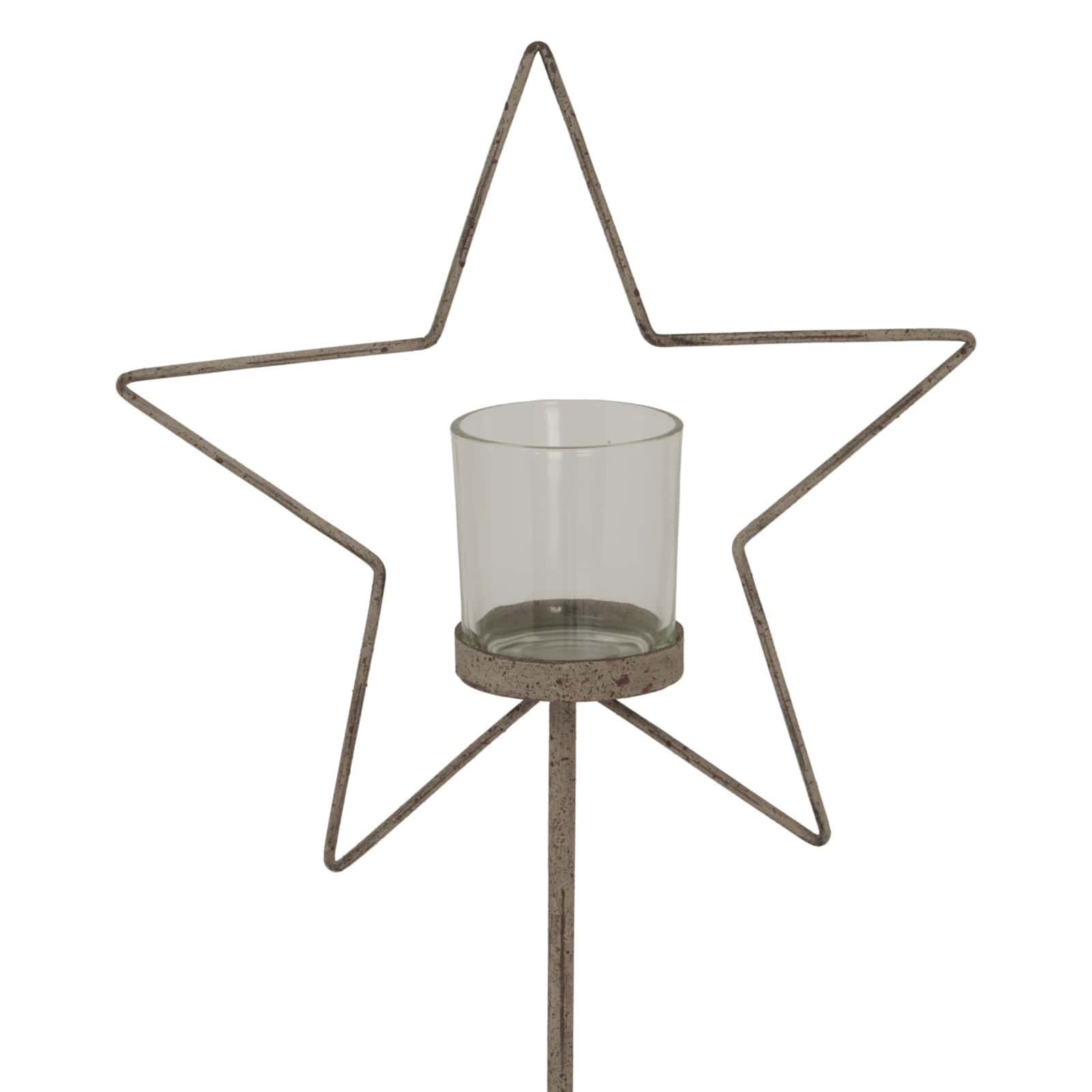 Large Natural Rustic Star On Wood Stand With Glass Votive – Colour: Brown