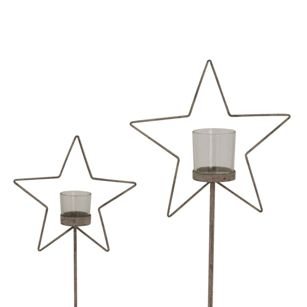 Large Natural Rustic Star On Wood Stand With Glass Votive – Additional view