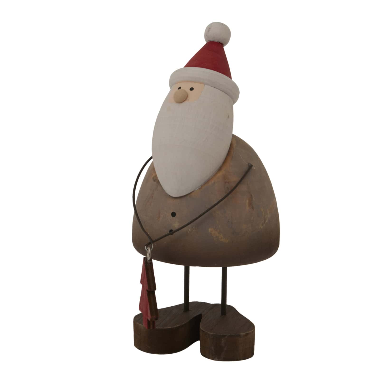 Large Rustic Santa With Tree Decoration – Colour: Brown