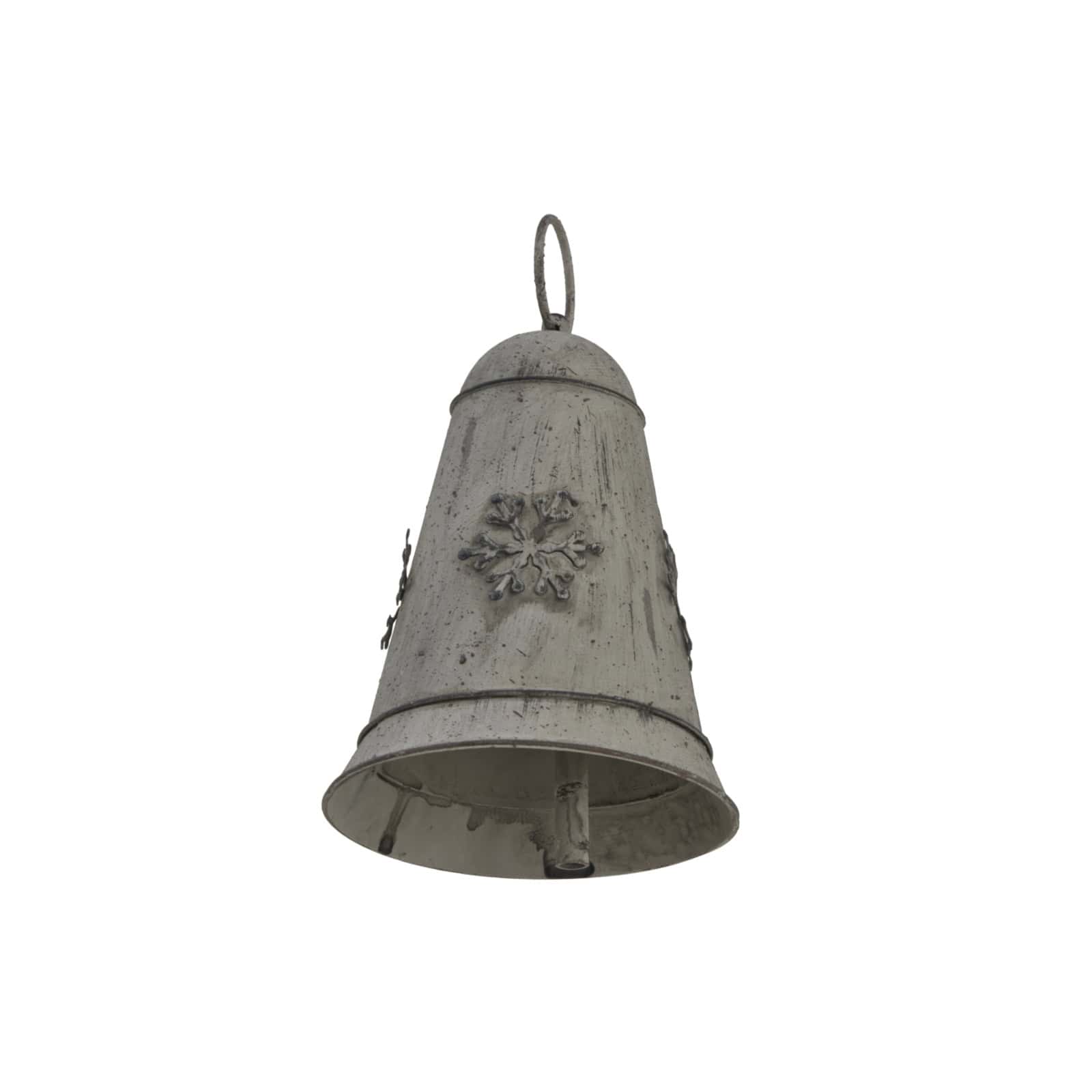 Medium Rustic Metal Hanging Bell With Snowflake – Colour: White