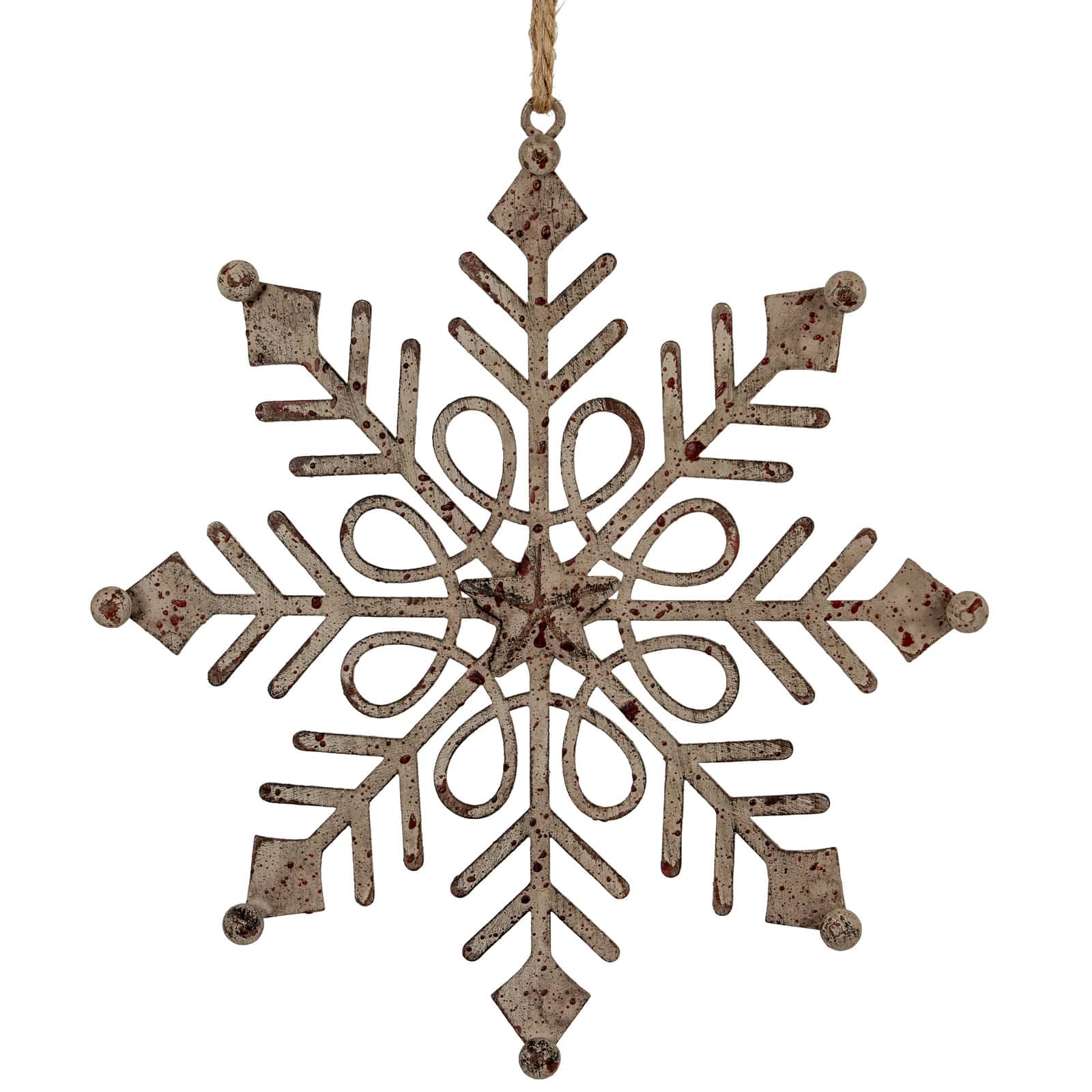 Rustic Hanging Gem Snowflake Decoration – Colour: White
