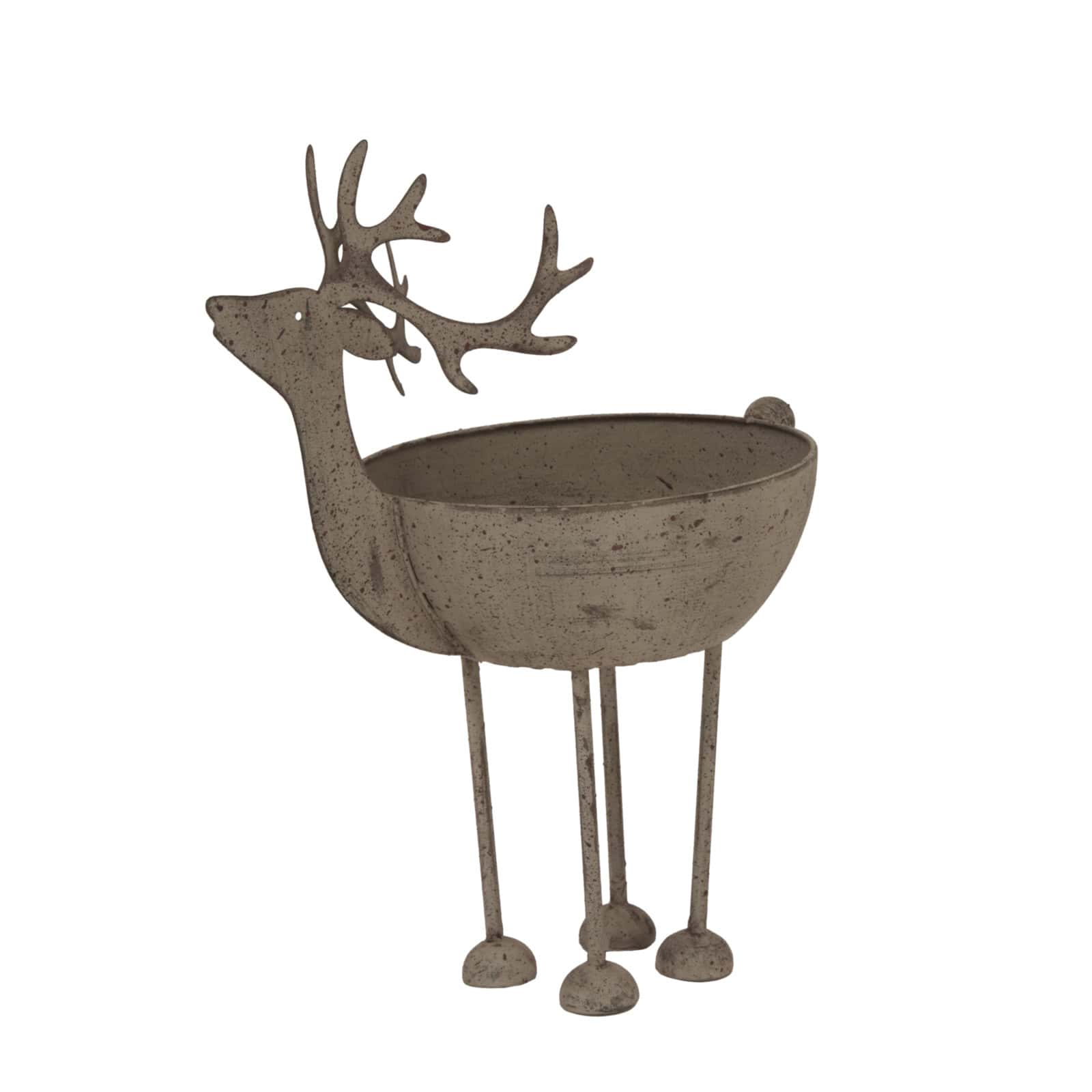 Large Rustic Metal Reindeer Bowl – Colour: White