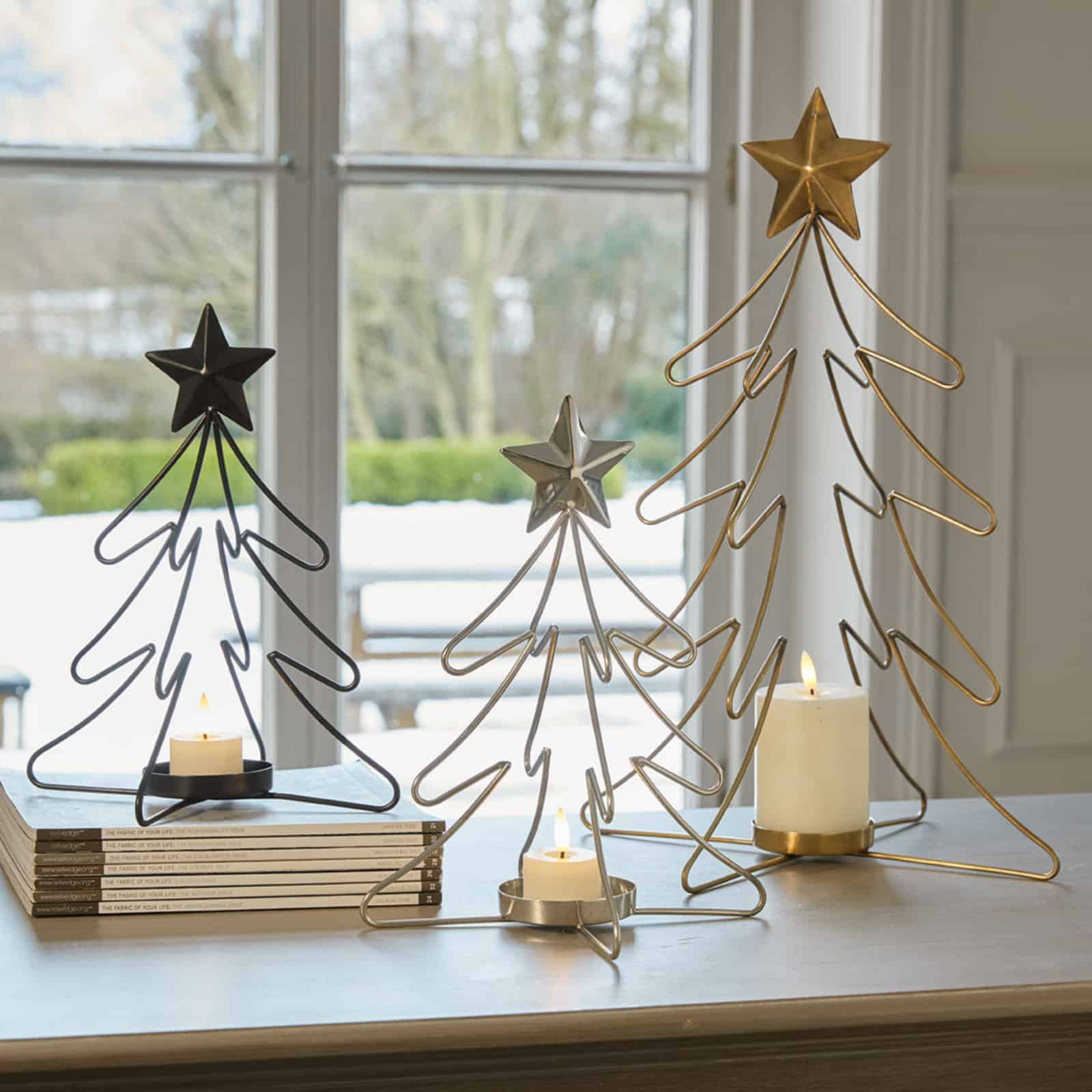 Rustic Outline Tree And Star With Four Glass Votives – Bedroom