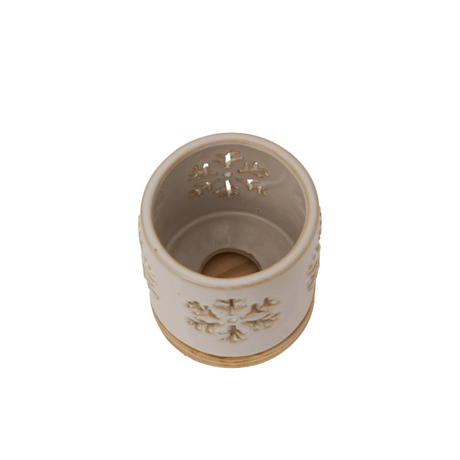 Alora Ceramic Snowflake Candle Holder On Wood Base – Bedroom