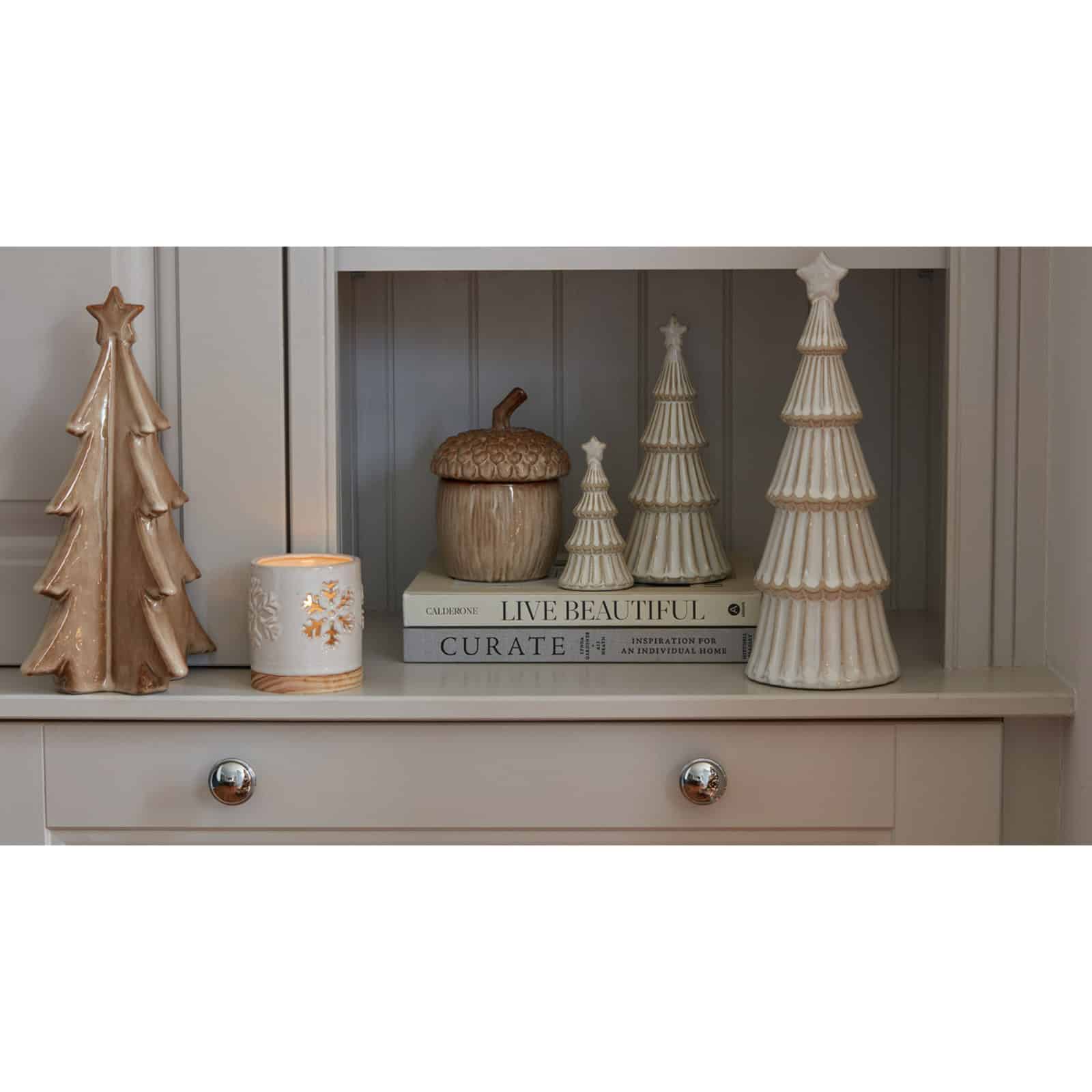 Alora Ceramic Snowflake Candle Holder On Wood Base – Additional view 2