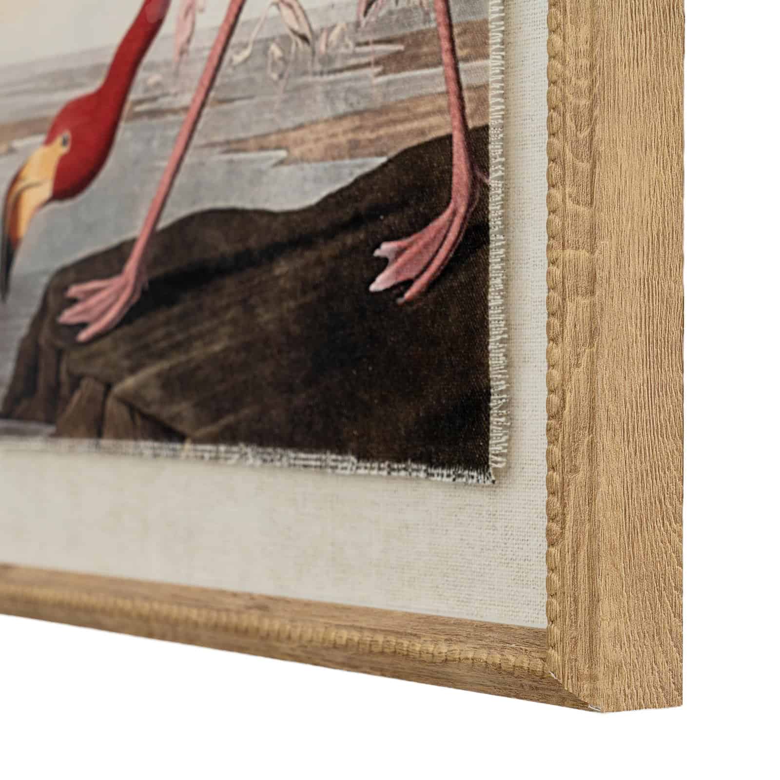 Flora & Fauna Collection Flamingo On Linen In Beaded Frame – Colour: Brown