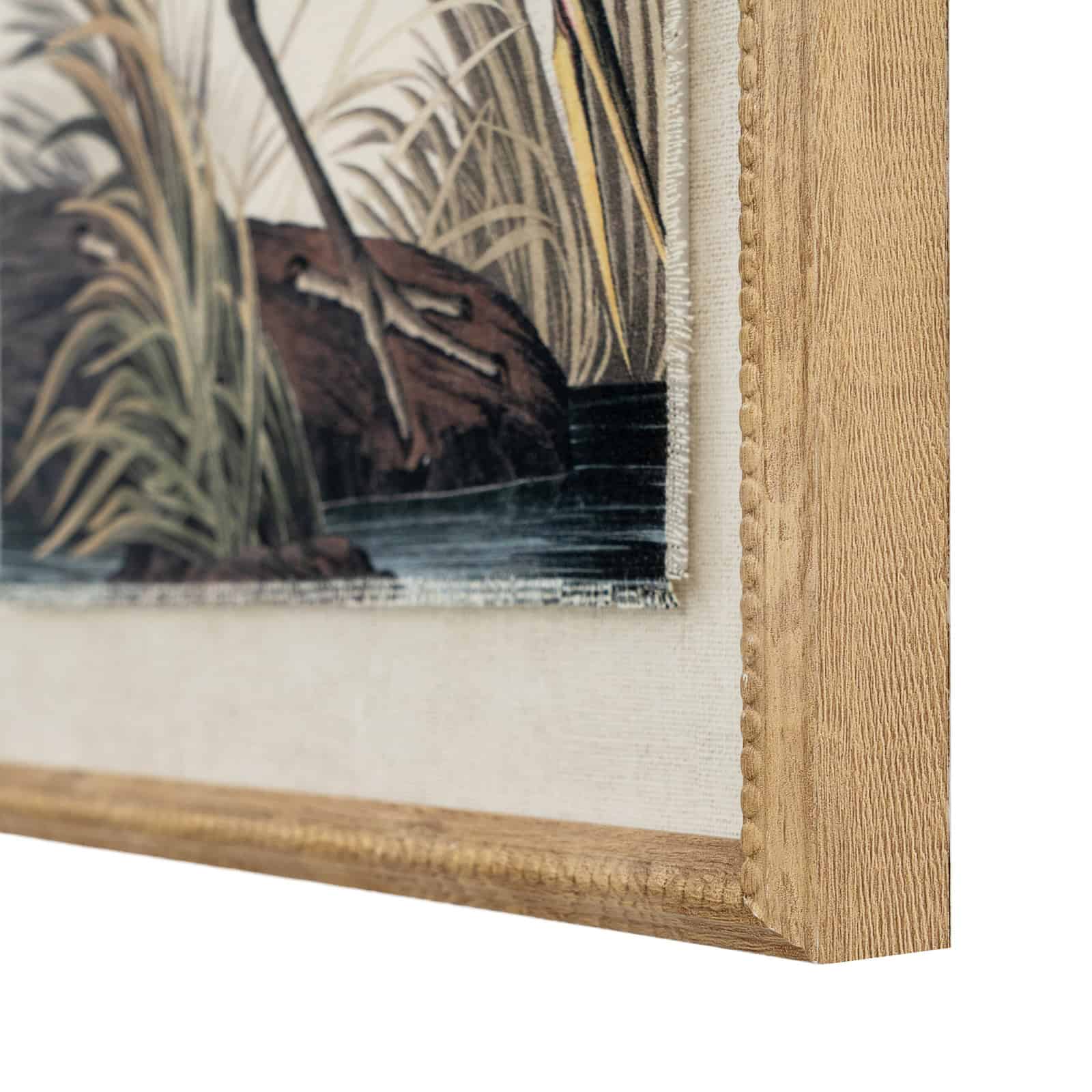 Flora & Fauna Collection Heron On Linen In Beaded Frame – Colour: Brown