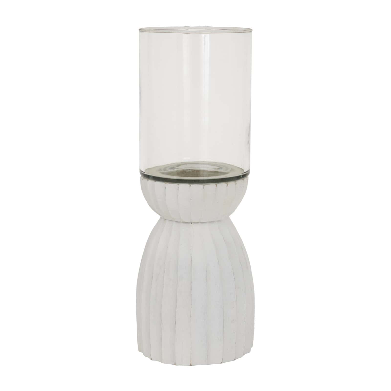 Large White Carved Hurricane Lantern – Material: Glass