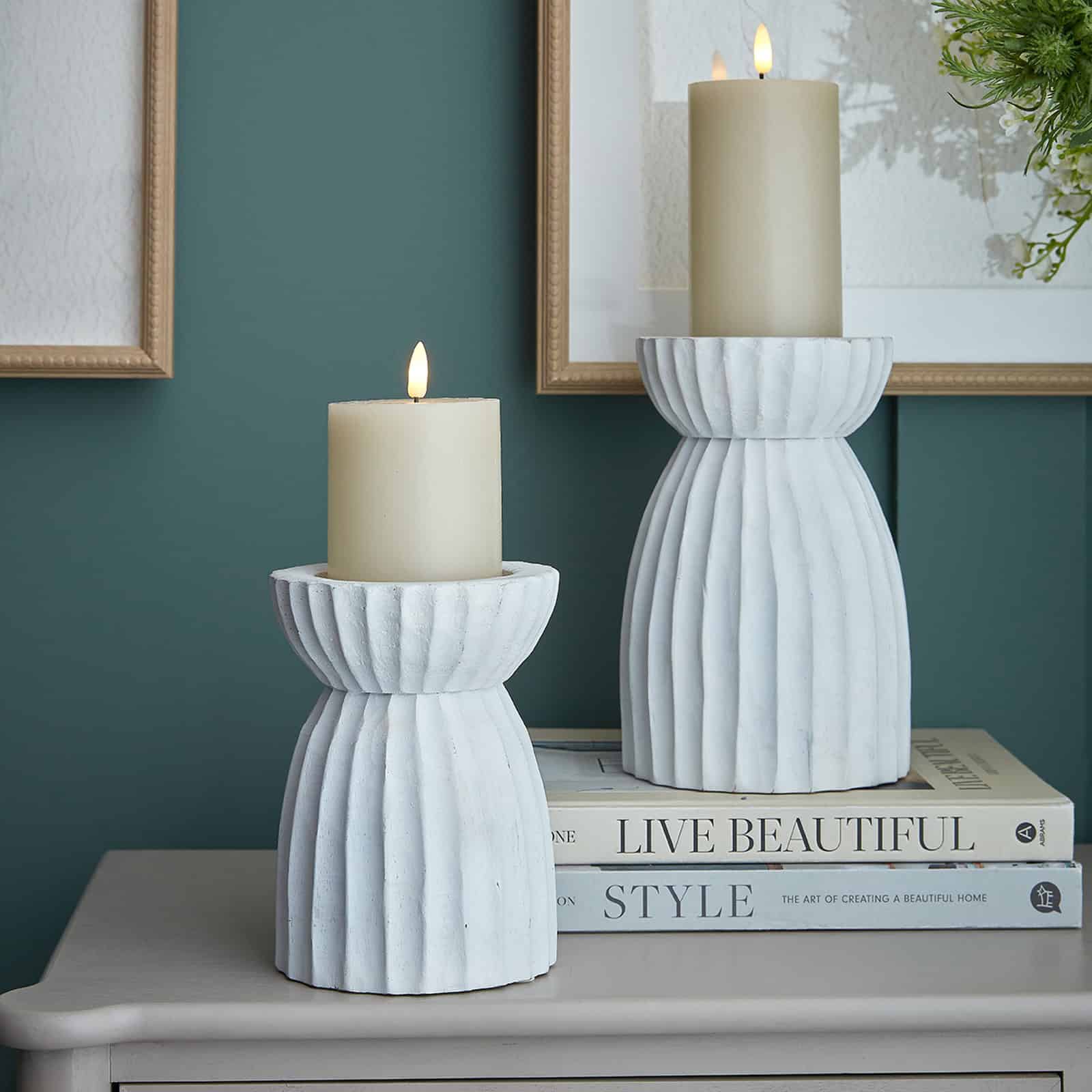 Large White Carved Hurricane Lantern – Additional view