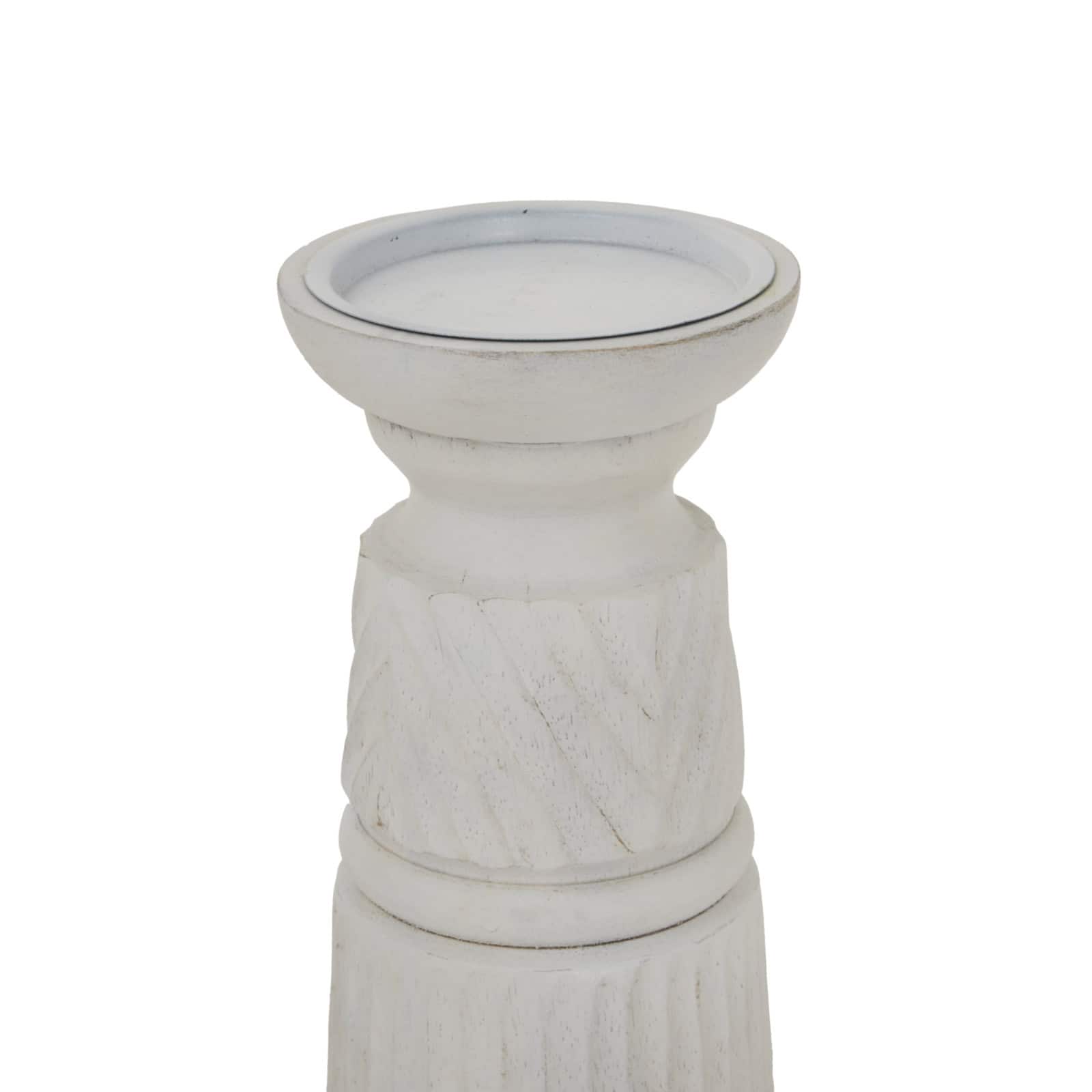 White Carved Candle Holder – Material: Wood