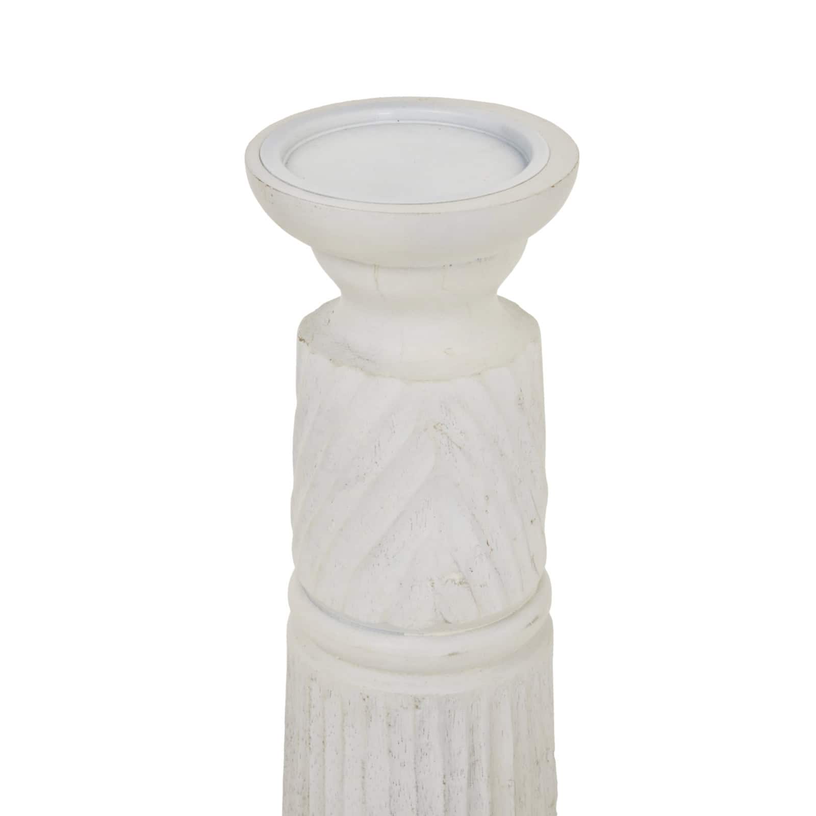 Medium White Carved Candle Holder – Material: Wood