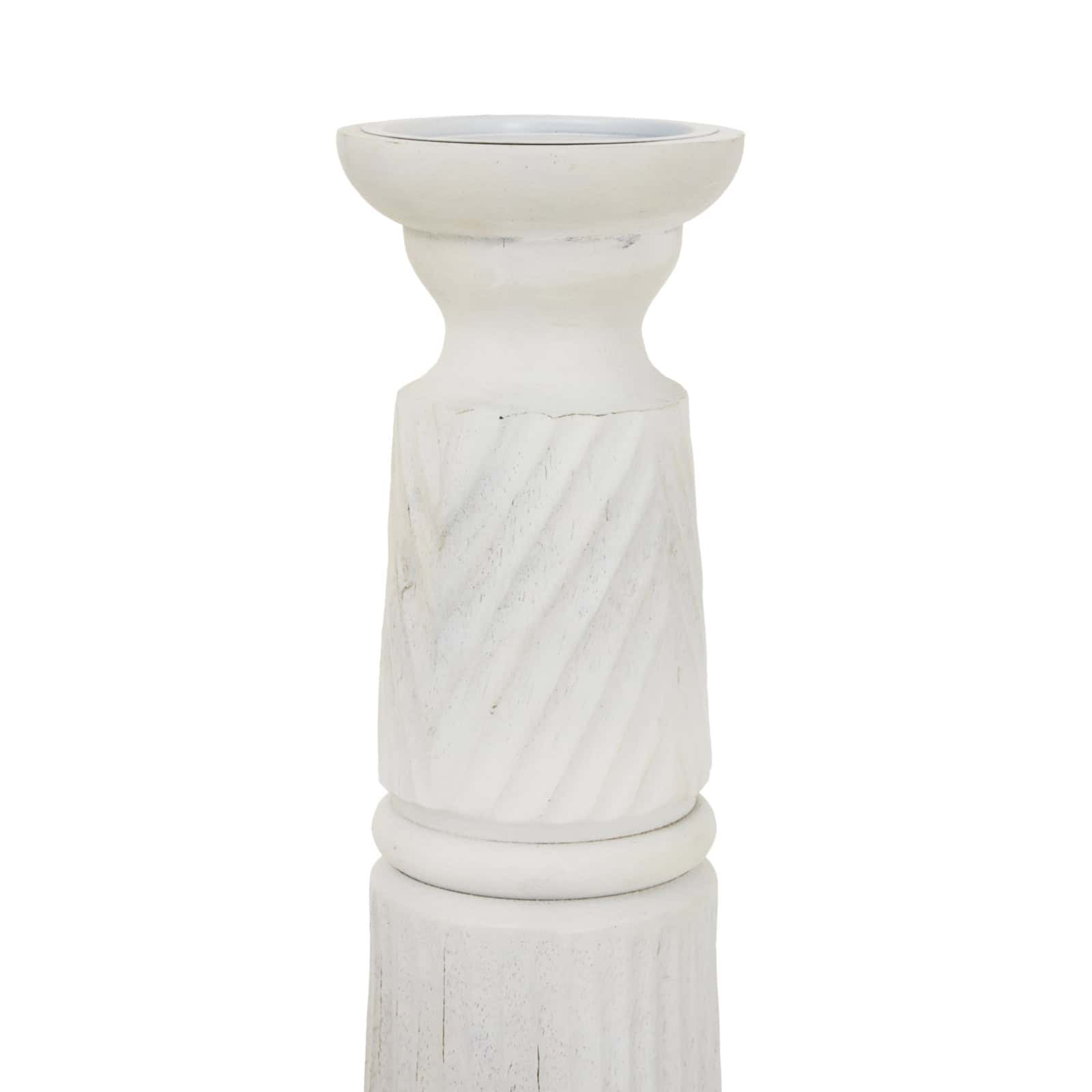 Large White Carved Candle Holder – Material: Wood