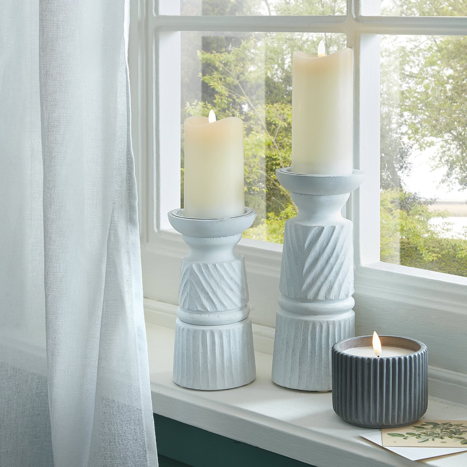 Large White Carved Candle Holder – Additional view 2