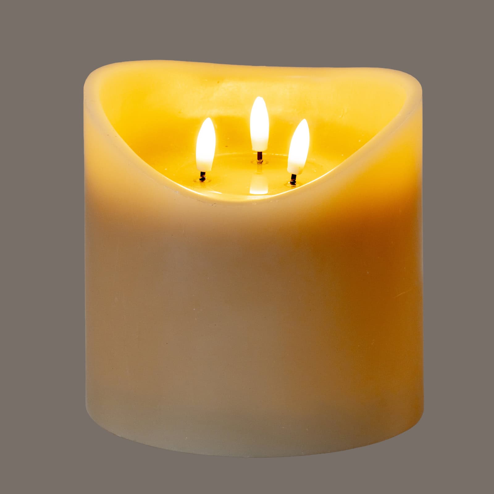 Luxe Collection Natural Glow 6x6 Taupe Melted LED Candle – Material: Plastic
