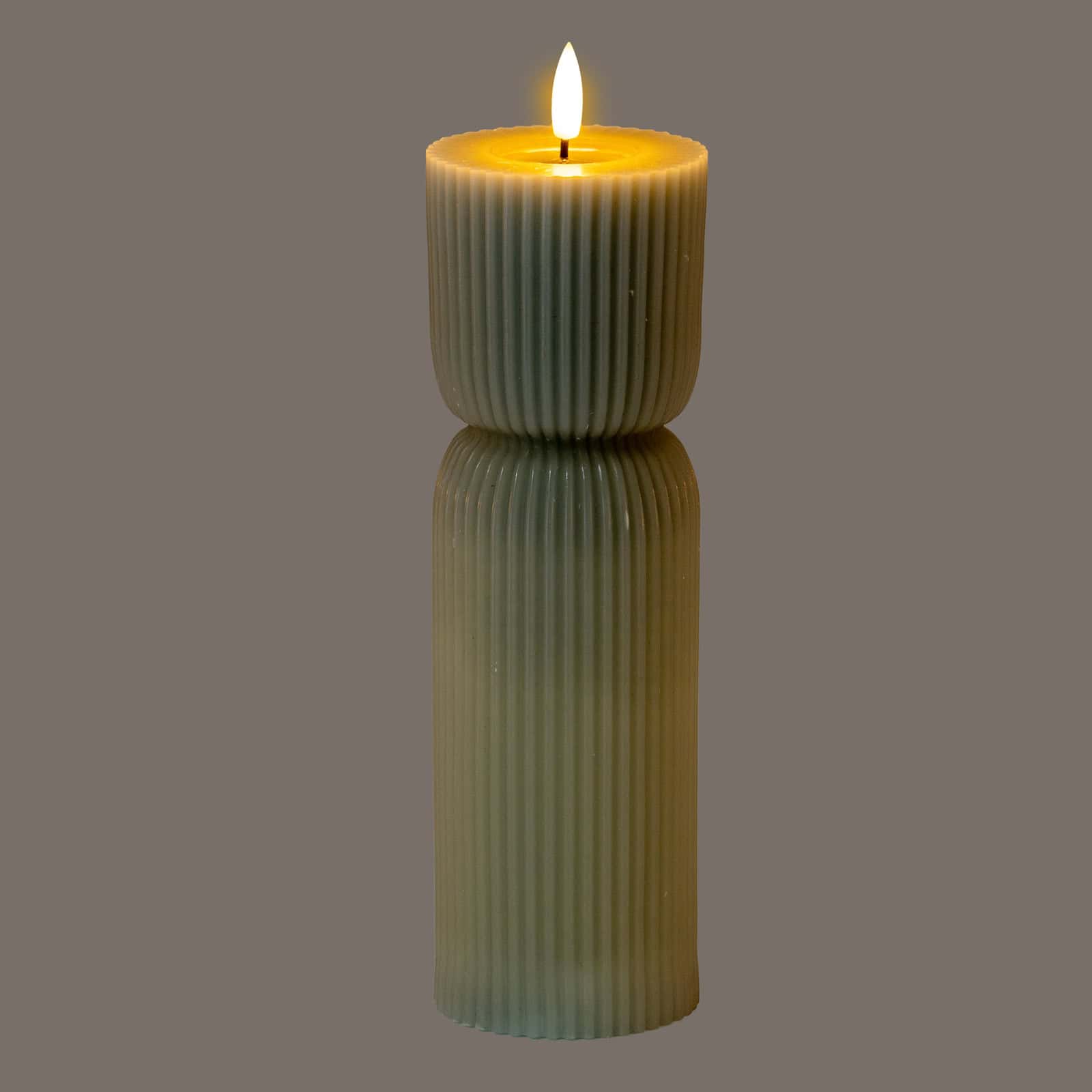 Luxe Collection Natural Glow 2.75x10 Grey Carved LED Candle – Material: Plastic