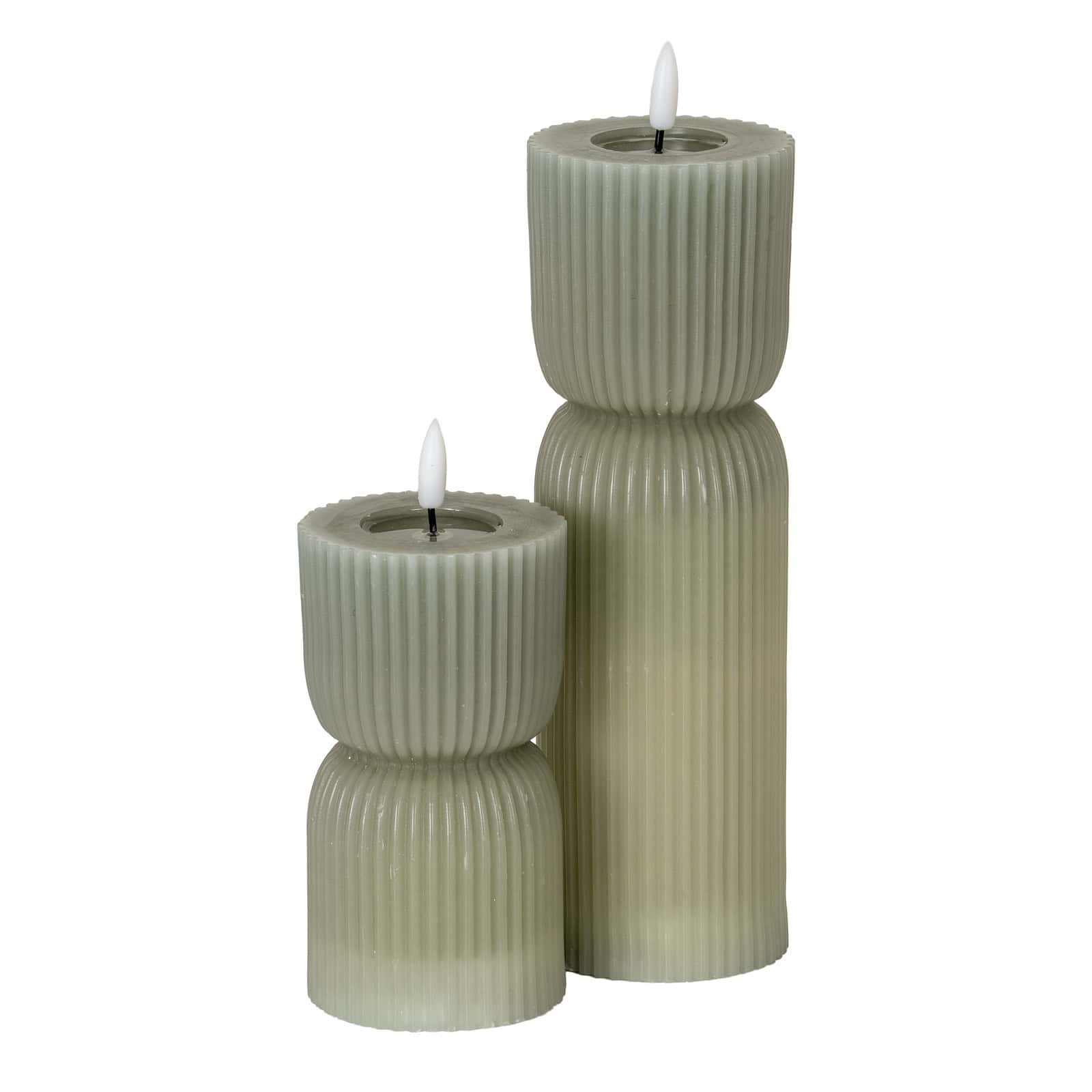 Luxe Collection Natural Glow 2.75x10 Grey Carved LED Candle – Candles