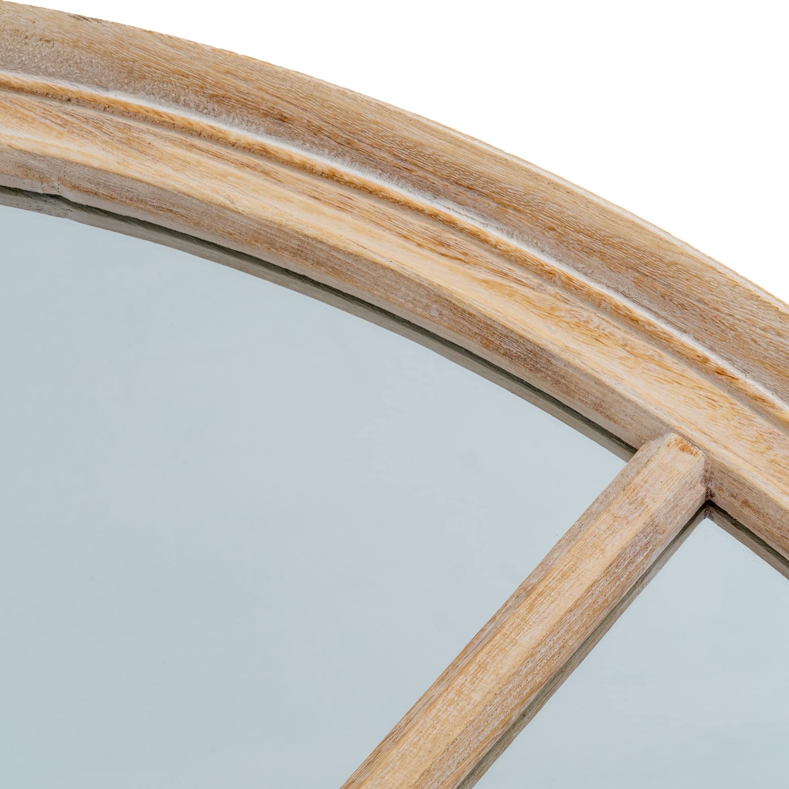 Washed Wood Round Window Mirror – Material: Glass