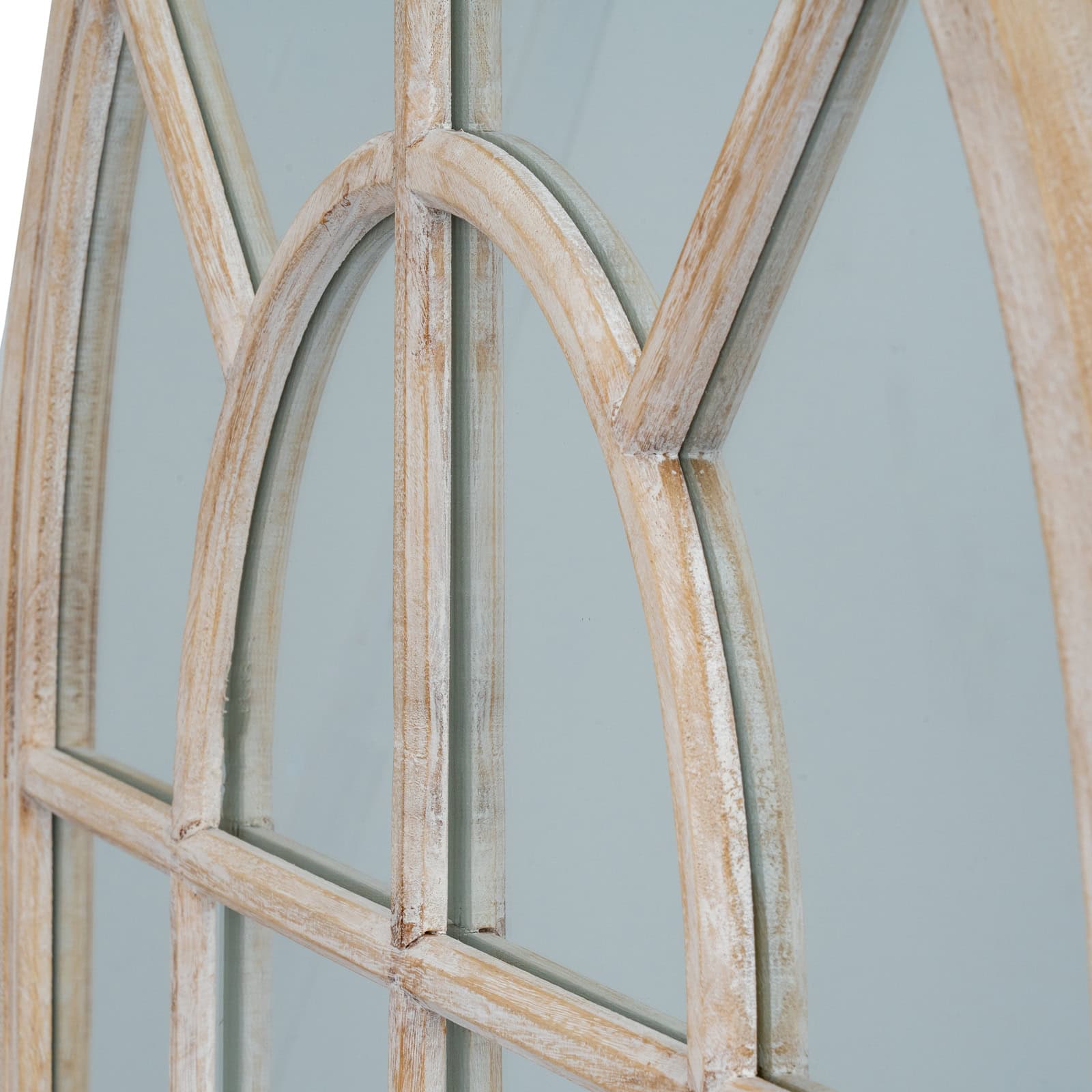 Washed Wood Arched Window Mirror – Colour: Brown