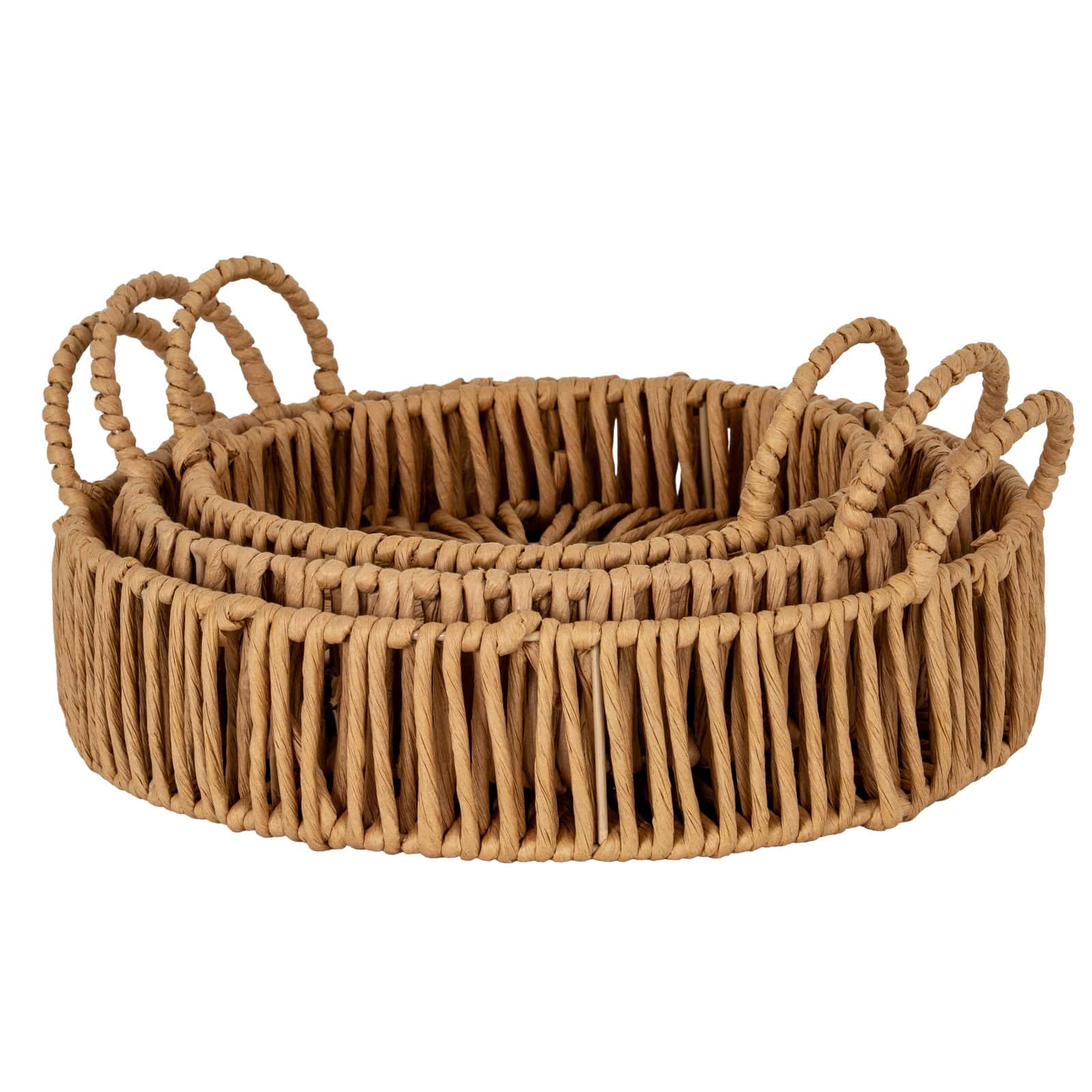 Large Loop Handle Set of 3 Round Trays – Colour: Brown