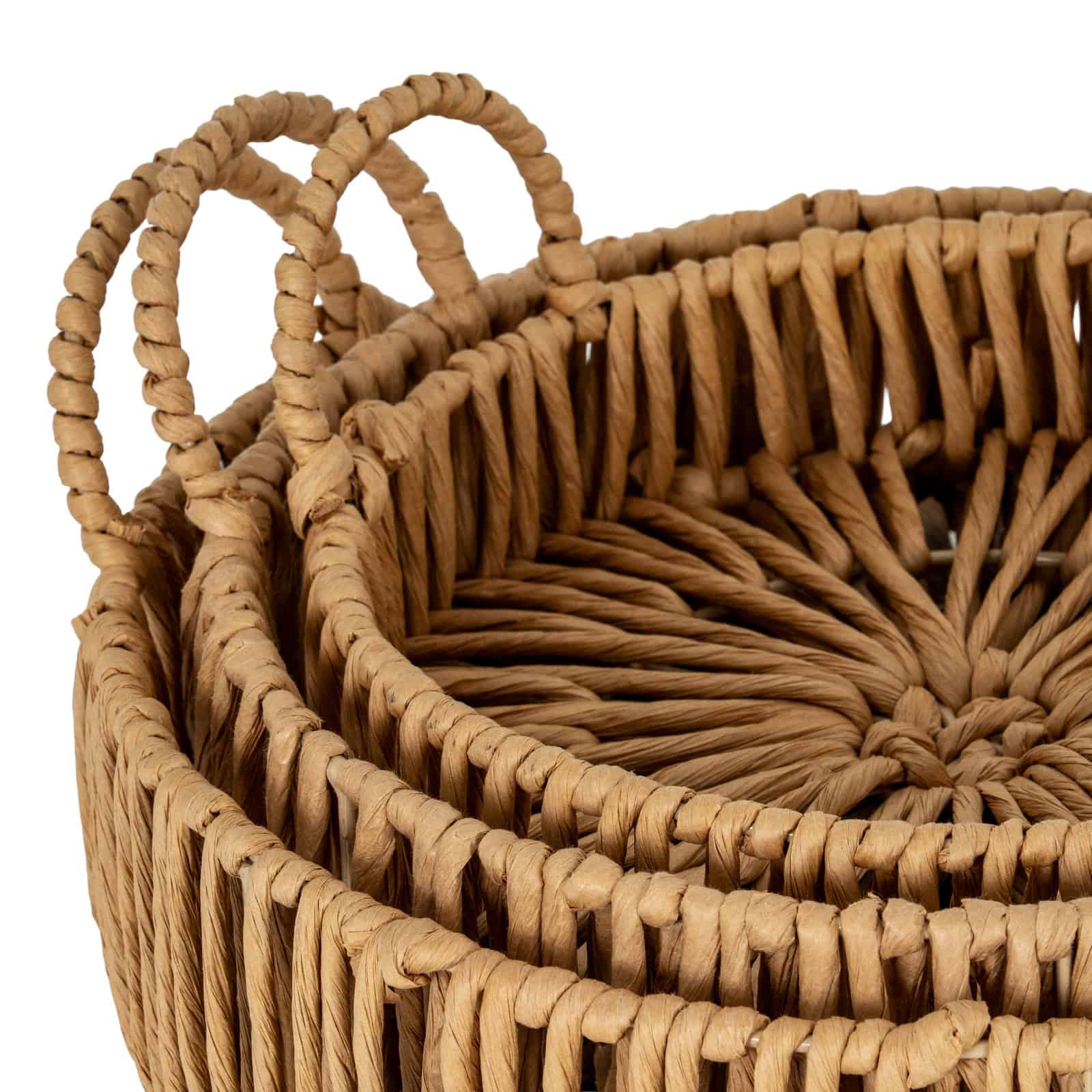 Large Loop Handle Set of 3 Round Trays – Material: Wicker