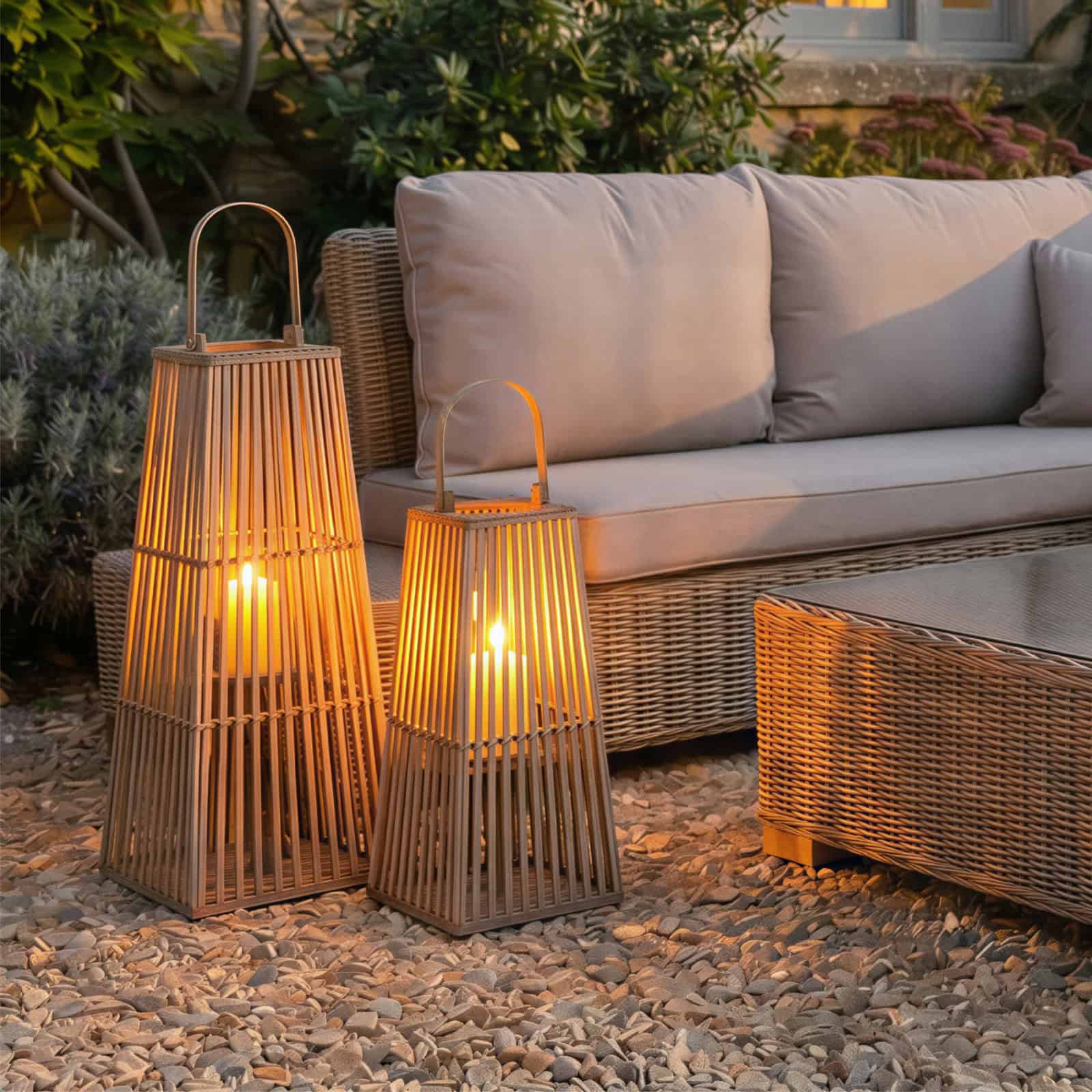 Medium Silo Wicker Lantern With Glass Holder