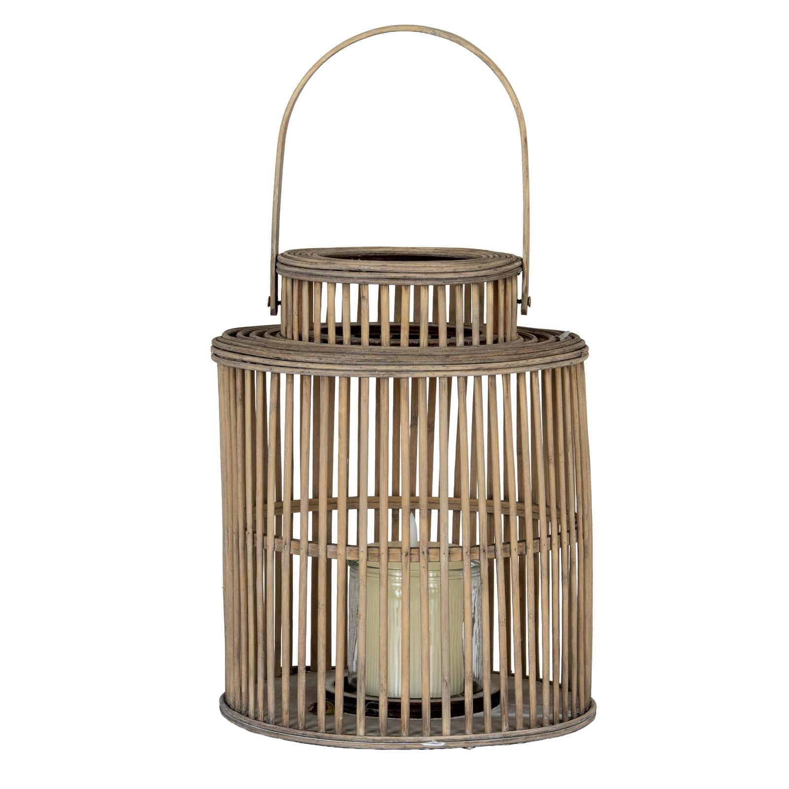 Cylinder Wicker Lantern With Glass Holder – Colour: Brown